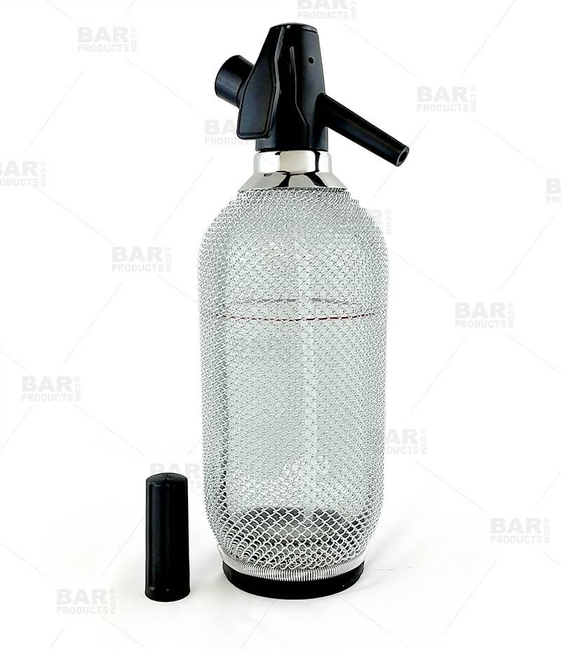 BarConic® 1 Liter Glass Soda Siphon with Stainless Steel Mesh Cover - Perfect for Carbonating Drinks, Cocktails & Sparkling Water at Home or Bar