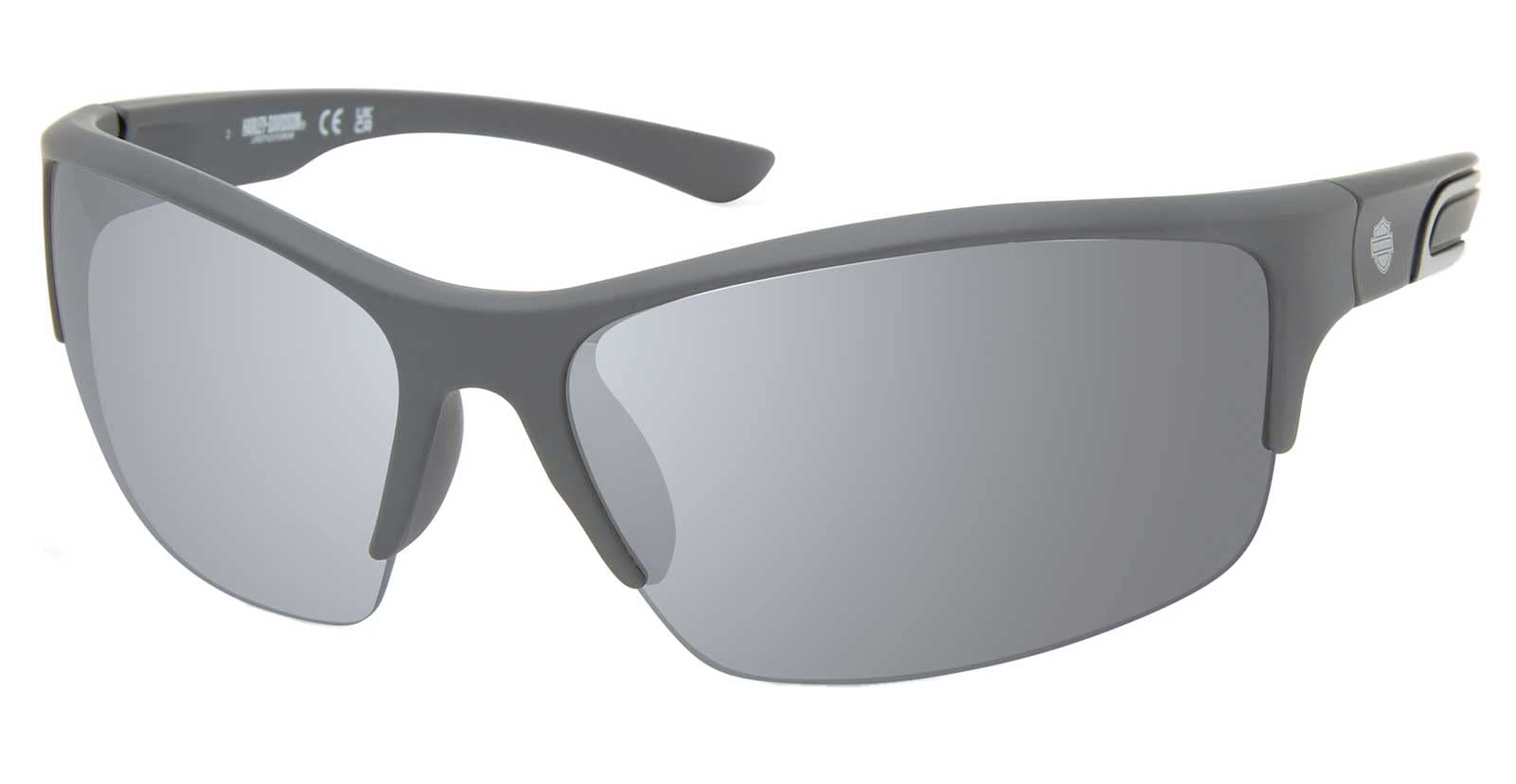Harley-Davidson Men's Angular Wrap Sunglasses - Gray Frames with Smoke Mirror Lenses - UV Protection for Motorcycle Riding, Driving & Outdoor Activities
