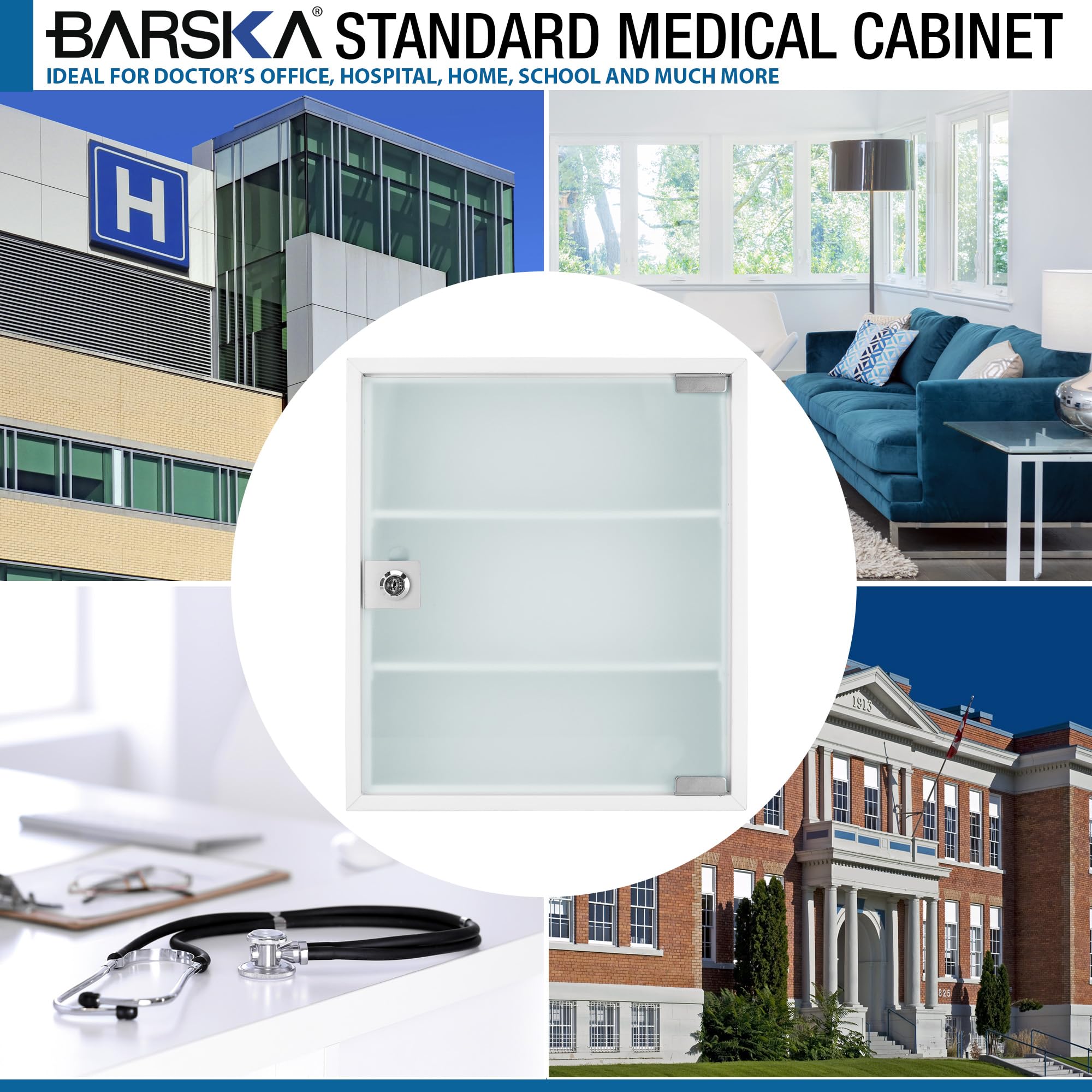 Large Wall Mount Steel Medical Medicine Storage Cabinet with Glass Door - Secure Organizer for Pharmacy, Clinic & Home Use