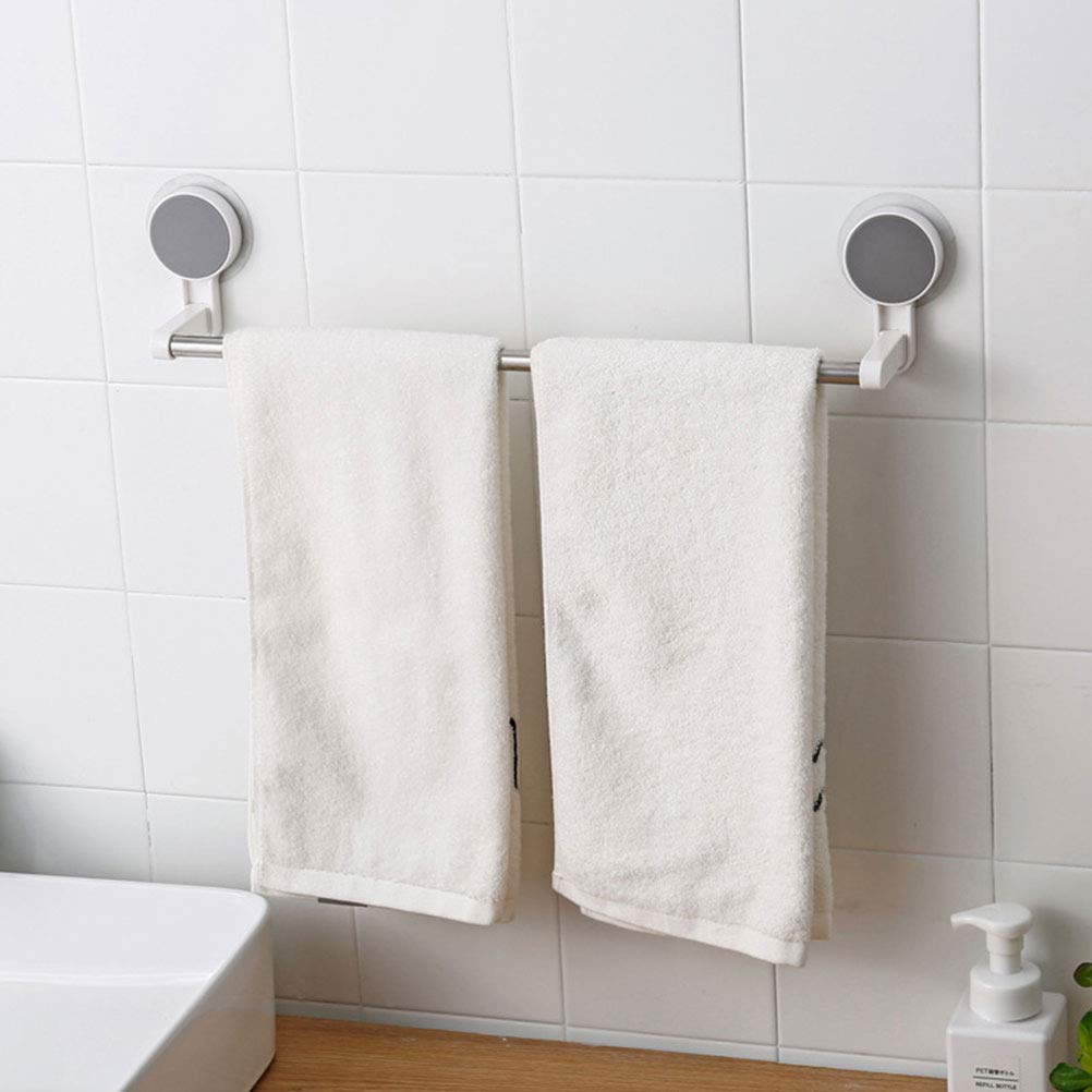 2-Pack White Wall Mount Hand Towel Holder with Suction Cups - Bathroom & Kitchen Towel Rack for Hanging Dish Towels, Washcloths - Rustproof Stainless Steel Hanger for Small Spaces, RV, Dorm