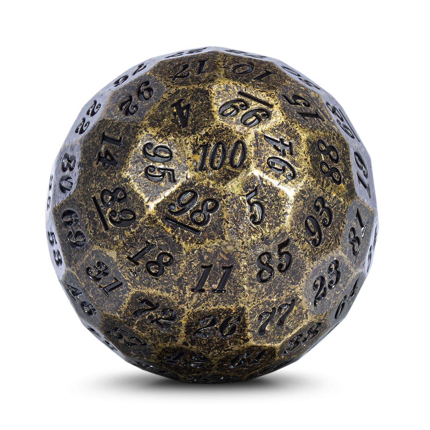 DNDND Old Brass D100 Dice - Metal 100-Sided Polyhedral Dice Set with Metal Case & Velvet Pouch (Black Numbers) - Perfect for Dungeons & Dragons, RPG Games, Tabletop Gaming, and Collectors