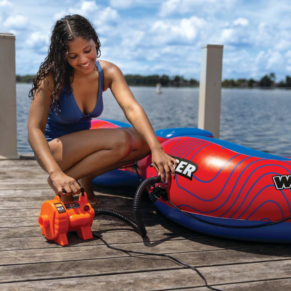 WOW Watersports Mega Max Power Air Pump 16-4020 - High Performance Inflator for Boats, Pools, SUPs & Water Toys | Orange | Heavy Duty Electric Pump for Fast Inflation