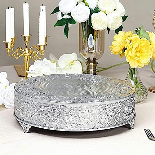 18 Inch Silver Round Embossed Balsa Wood Wedding Cake Stand - Elegant Tiered Dessert Riser for Weddings, Parties & Special Occasions