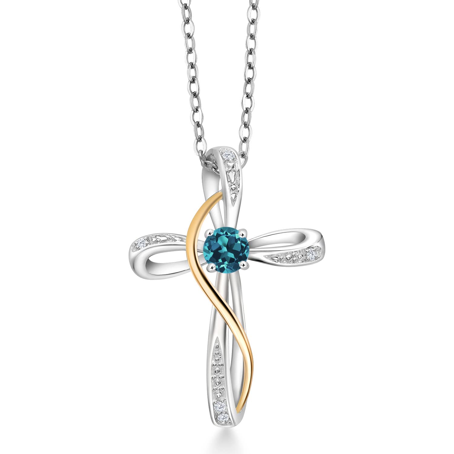 Gem Stone King Infinity Cross Pendant Necklace for Women - 925 Sterling Silver & 10K Yellow Gold with Birthstone & Lab-Grown Diamond | Faith Jewelry Gift for Mom, Wife, Daughter | Perfect for Church, Baptism, Wedding & Everyday Wear