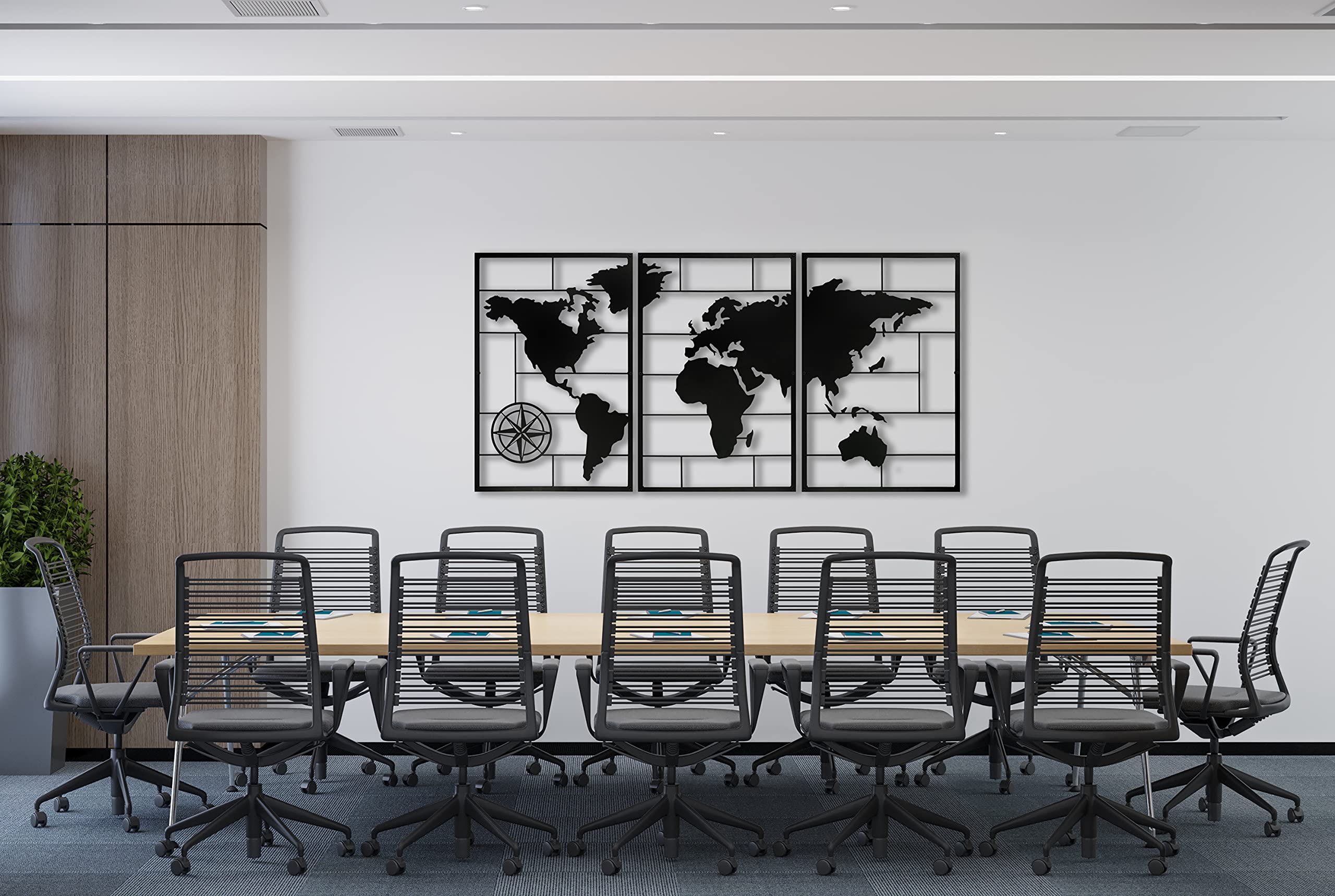 Baupor 3-Piece Large Metal World Map Wall Art - Modern Rustic Home Decor for Living Room, Office, Cabin - Perfect Housewarming Gift (59'' x 29'') - Ideal for Travel Lovers & Geography Enthusiasts