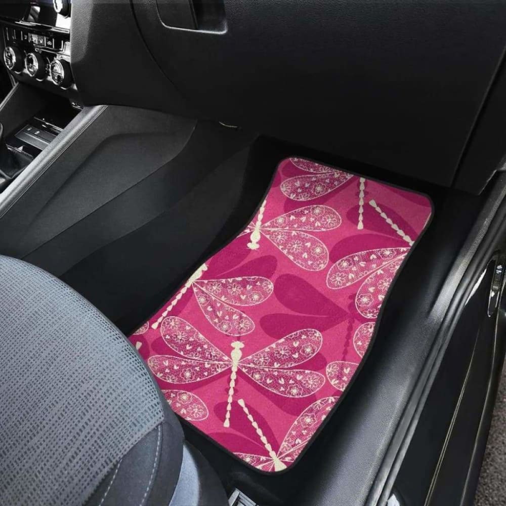 Premium Dragonfly Pink Car Mats - Non-Slip Front & Back Floor Mats for Cars, SUVs, Trucks | Waterproof & Durable Auto Accessories | Perfect for Gifts, Home & Office Use
