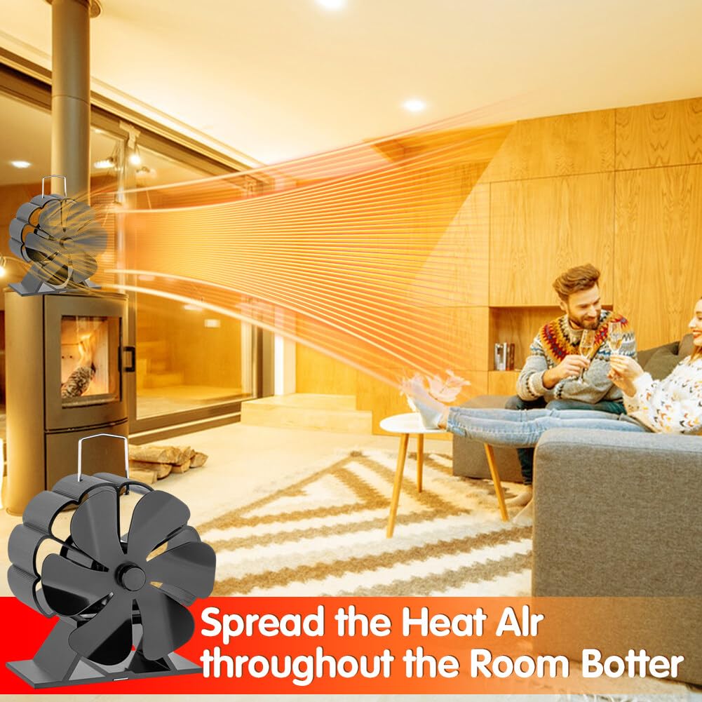 6-Blade Heat Powered Fireplace Fan - Silent Wood Stove Fan for Efficient Warm Air Circulation - Non-Electric Stove Burner Fan for Home, Living Room & Bedroom - Perfect for Cozy Winter Nights by the Fireplace