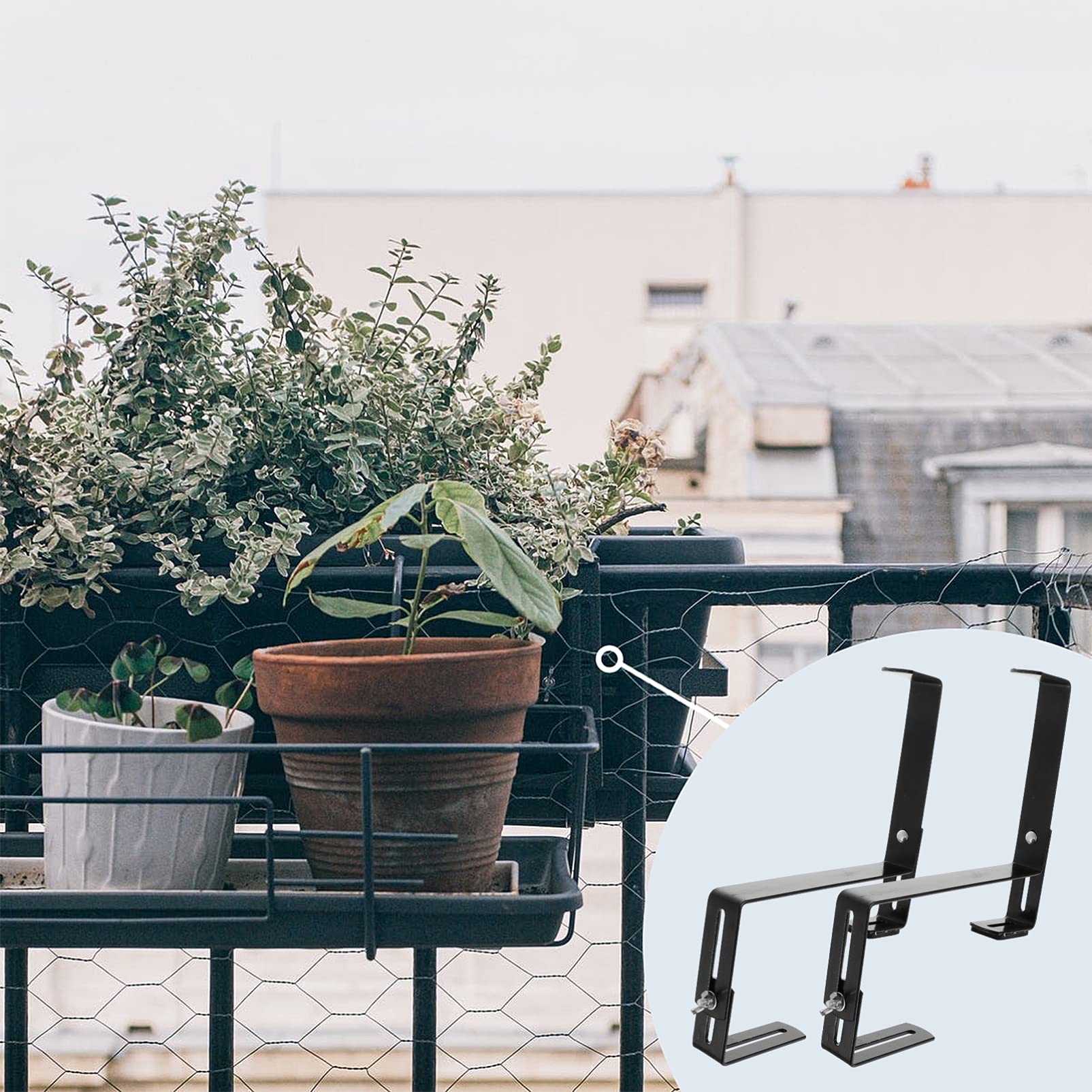 YARNOW Adjustable Window Box Brackets - Heavy Duty Flower Planter Hangers for Balcony, Deck Rail & Outdoor Gardens - Includes 2 Anchors (Perfect for Hanging Planters, Herb Gardens & Window Displays)