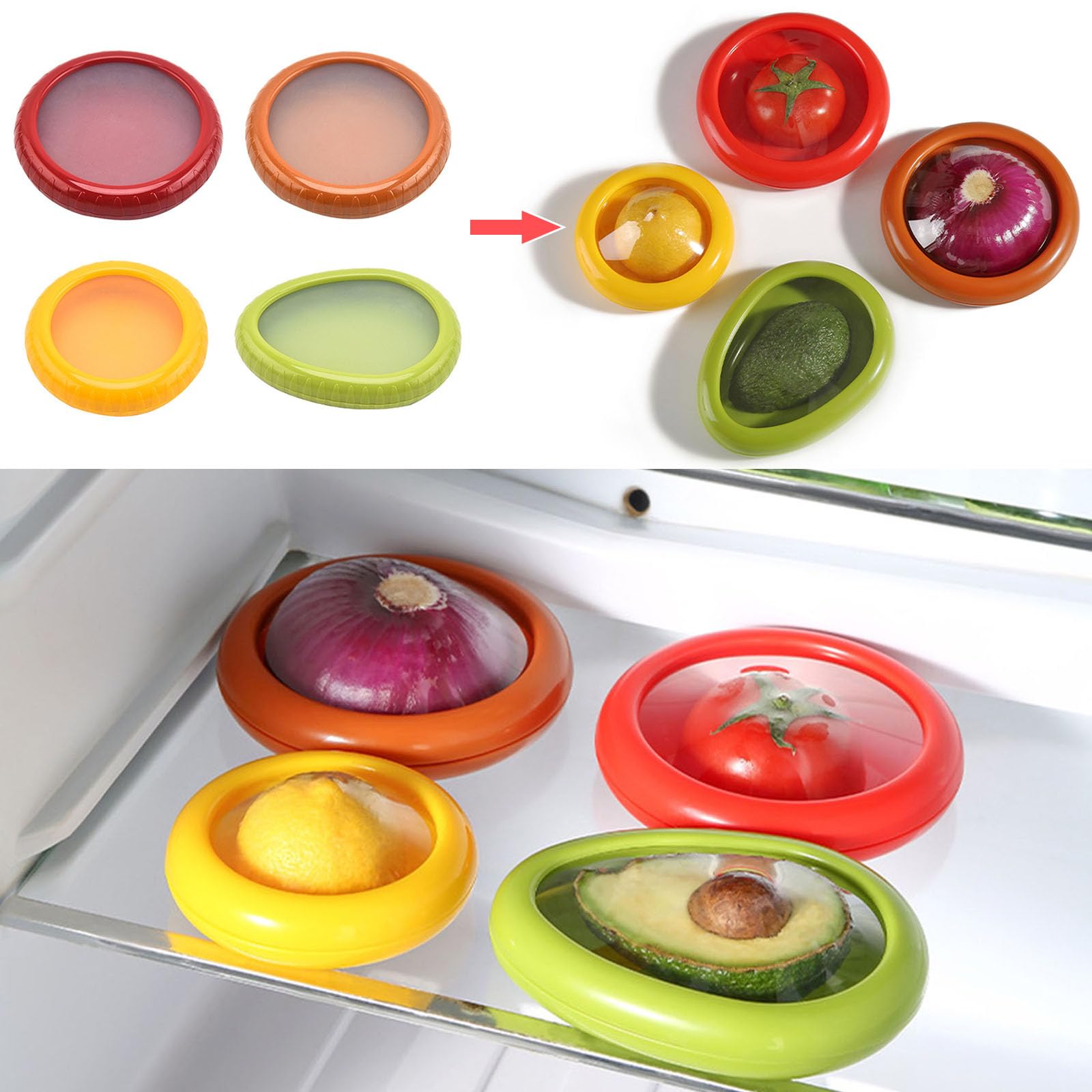 Reusable Silicone Fruit Storage Containers Set of 4 - BPA-Free Food-Grade Fridge Organizer for Fruits & Vegetables | Anti-Oxidation Freshness Keepers | Perfect for Meal Prep, Snack Storage & Healthy Lifestyle