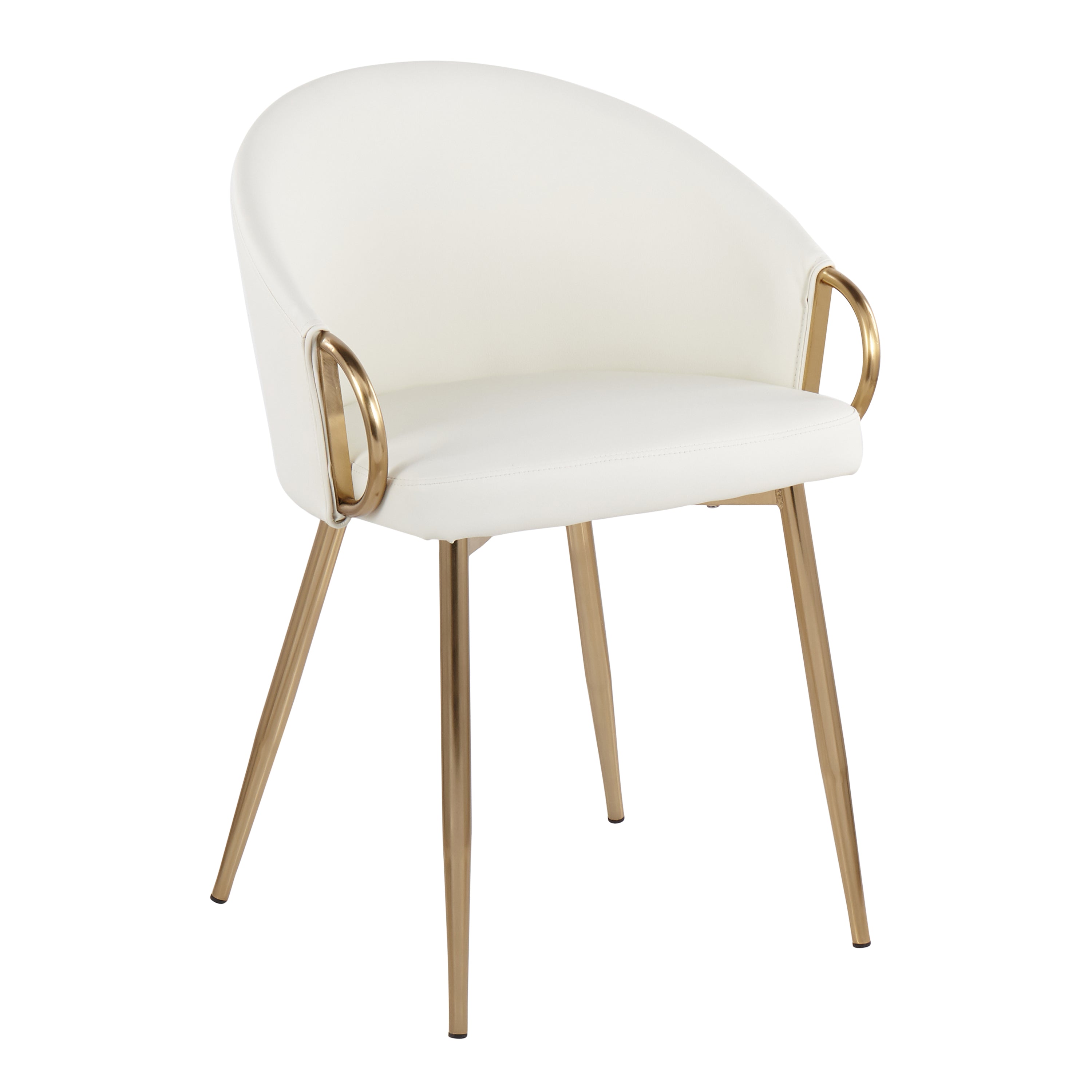 LumiSource Claire Modern Glam Accent Chairs - Set of 2 Gold Metal Frame with White Faux Leather Upholstery - Perfect for Living Room, Bedroom or Office Decor