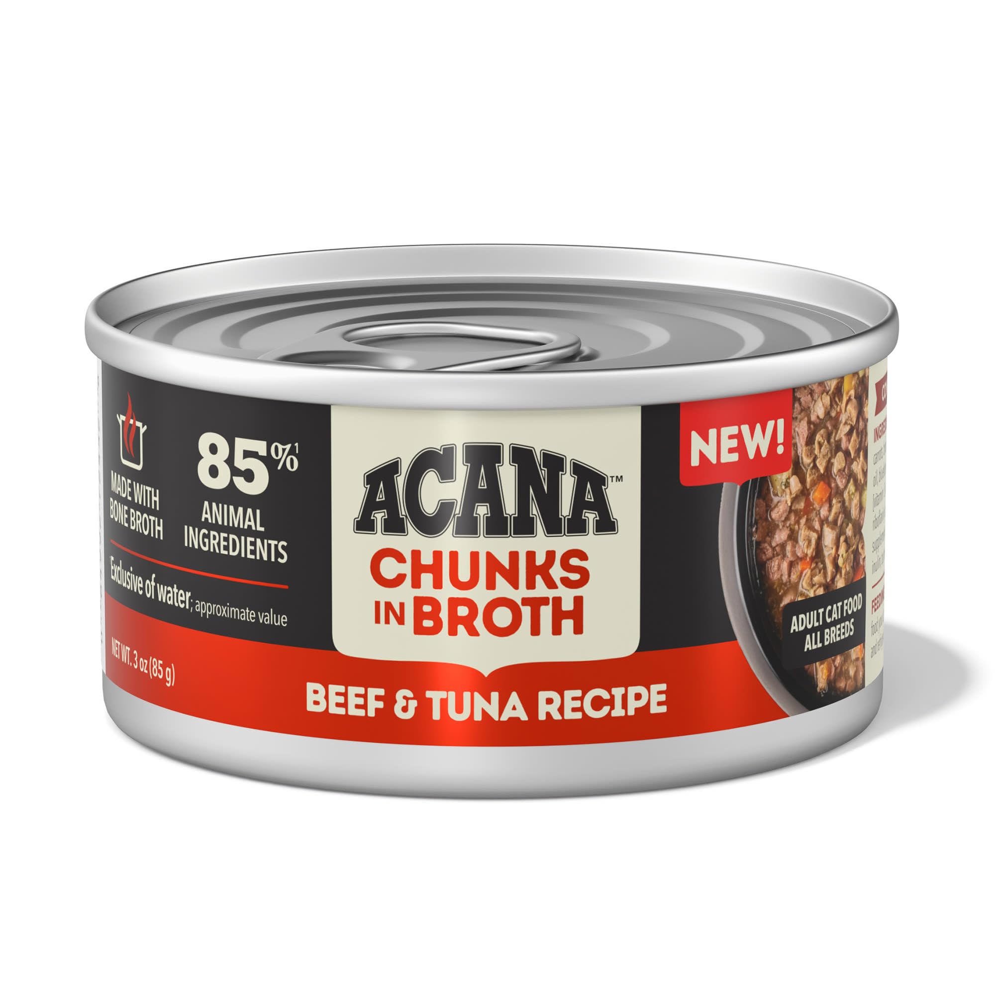 Premium ACANA Chunks in Broth Beef & Tuna Recipe Wet Dog Food - 3oz Cans (Pack of 12) | High-Protein Grain-Free Meal for Small & Medium Dogs | Perfect for Travel, Training & Daily Feeding