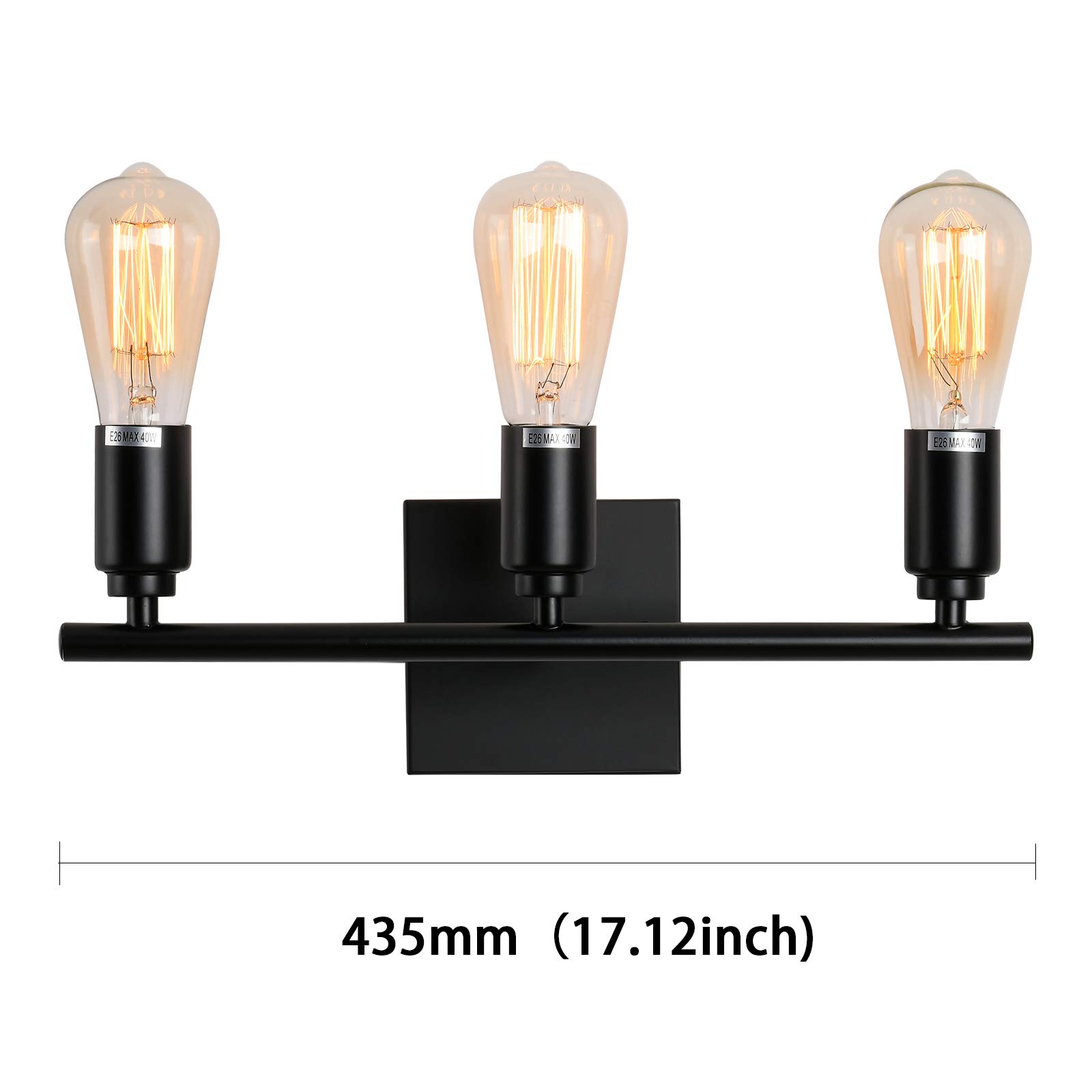 Black 3-Light Wall Sconce Lighting Fixture - Modern Vanity Lights for Bathroom, Hallway, Kitchen, Bedroom & Living Room - Perfect for Ambient Lighting and Home Decor