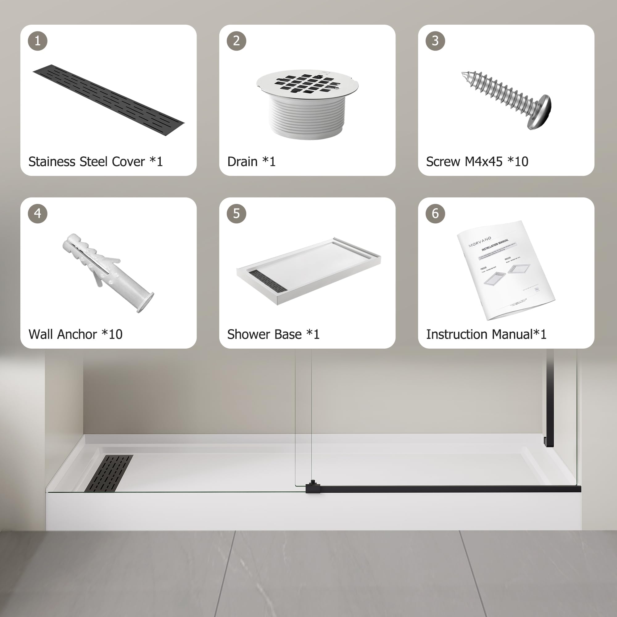 MORVANO 32 x 60 Inch Acrylic Shower Base with Single Threshold - Left Drain Location, Glossy White Shower Pan with Black Stainless Steel Cover - Perfect for Modern Bathroom Renovations and Small Space Solutions