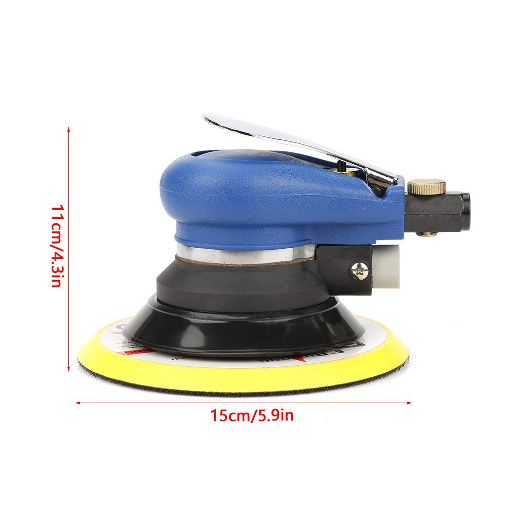 6 Inch Low Noise Pneumatic Random Orbital Sander - 5/6 Inch Wood & Metal Polishing Sander with Low Air Consumption - Perfect for Woodworking, Metal Finishing & DIY Projects