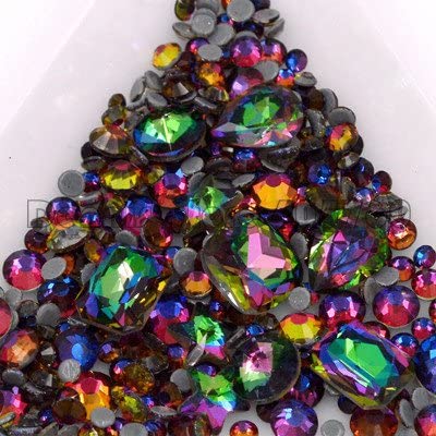 3NH® 1Pack Mixed Sizes & Shapes Multi-Colored Acrylic Flat Back Rhinestones - Glitter Facet Gems for Nail Art, DIY Crafts, Scrapbooking & Home Decor (Style 2)