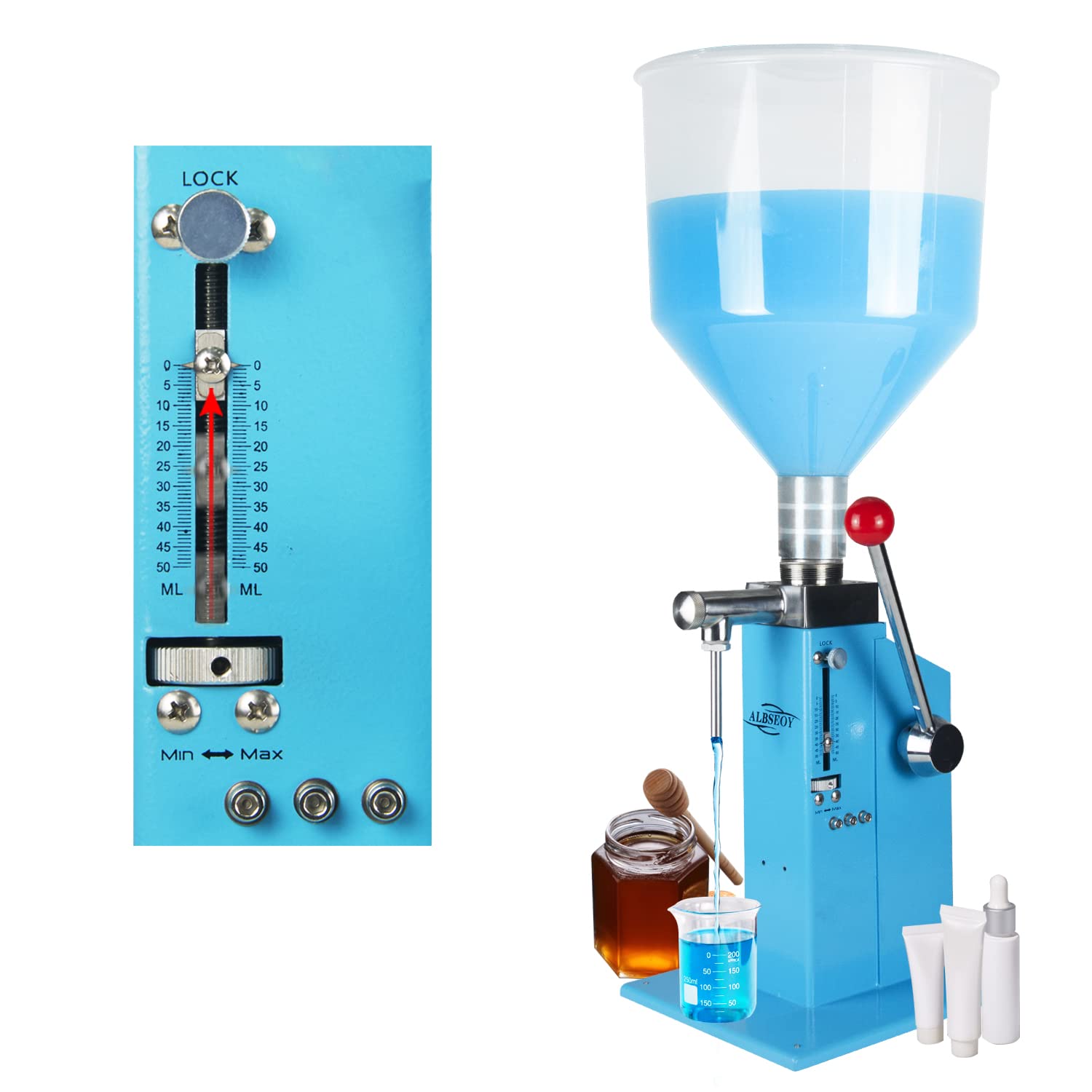 **Manual Liquid Paste Filling Machine 5-50ml - Adjustable Bottle Filler with Transparent Hopper for Cosmetics, Creams & Gels | Lightweight & Portable for Small Businesses & DIY (A03 Pro)**    *(Use Cases: Perfect for filling cosmetic creams, lotions, gels, pastes, and DIY beauty products in small batches. Ideal for home businesses, labs, and crafters.)*