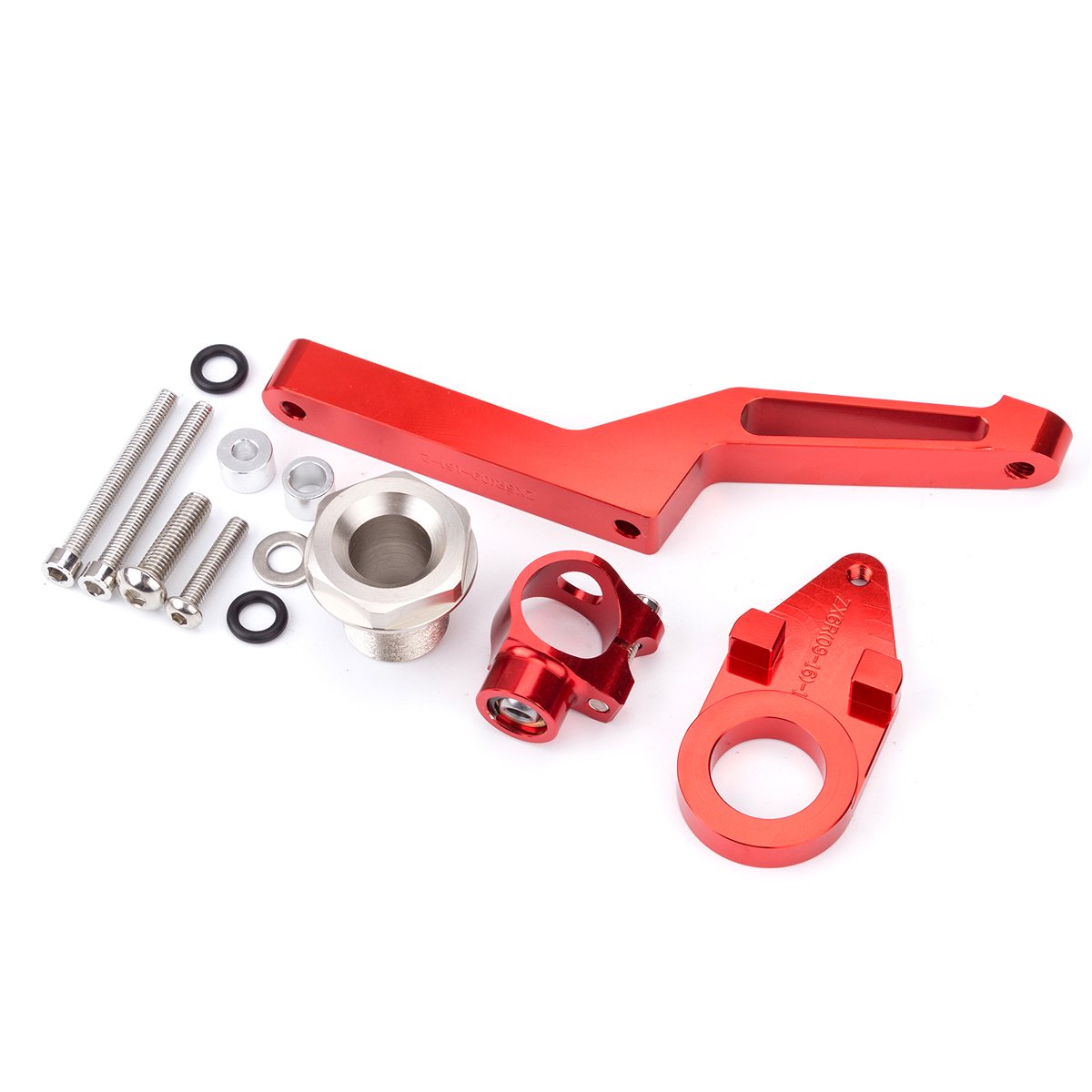 Motorcycle Steering Damper Stabilizer - Adjustable Steering Control with Mounting Bracket Kit for Kawasaki Ninja ZX6R 2009-2019 (Red+Red) | Improves Handling & Safety for Street Racing & Track Days