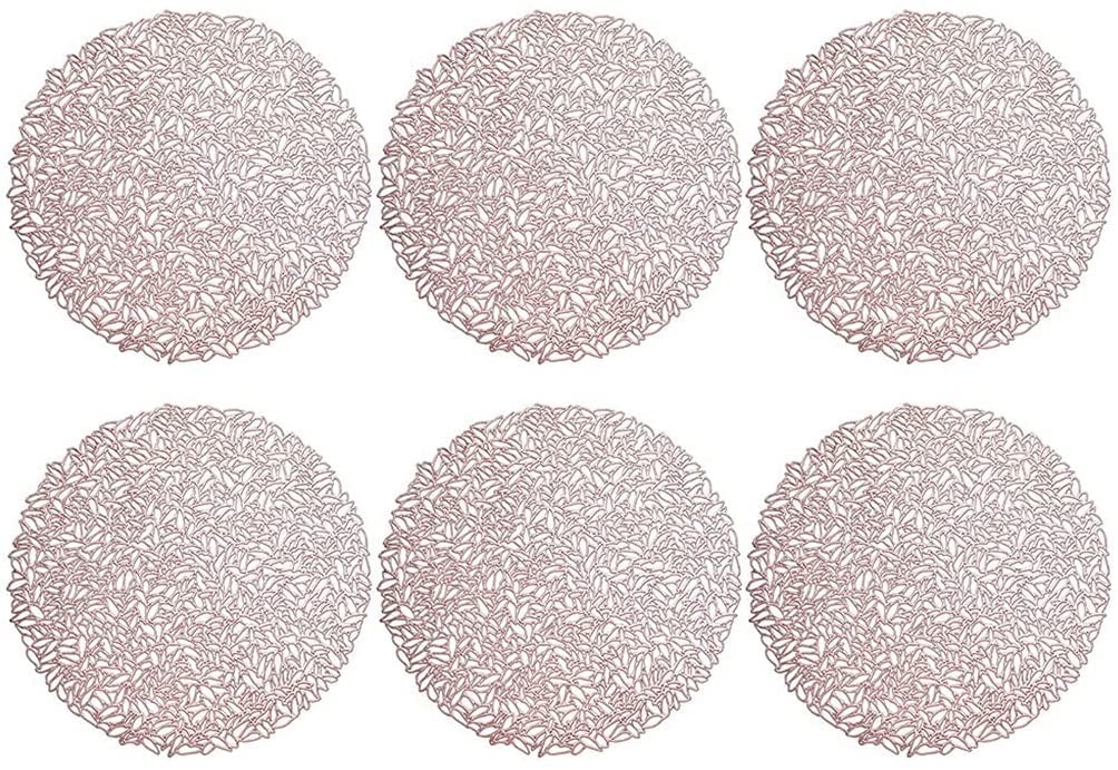 Jiaanu Hollow PVC Waterproof Table Mat Set - 6PCS Rose Gold Placemats for Dinner Plates, Easy to Clean & Durable Tableware Pads - Perfect for Dining Tables, Kitchen Decor, and Party Settings