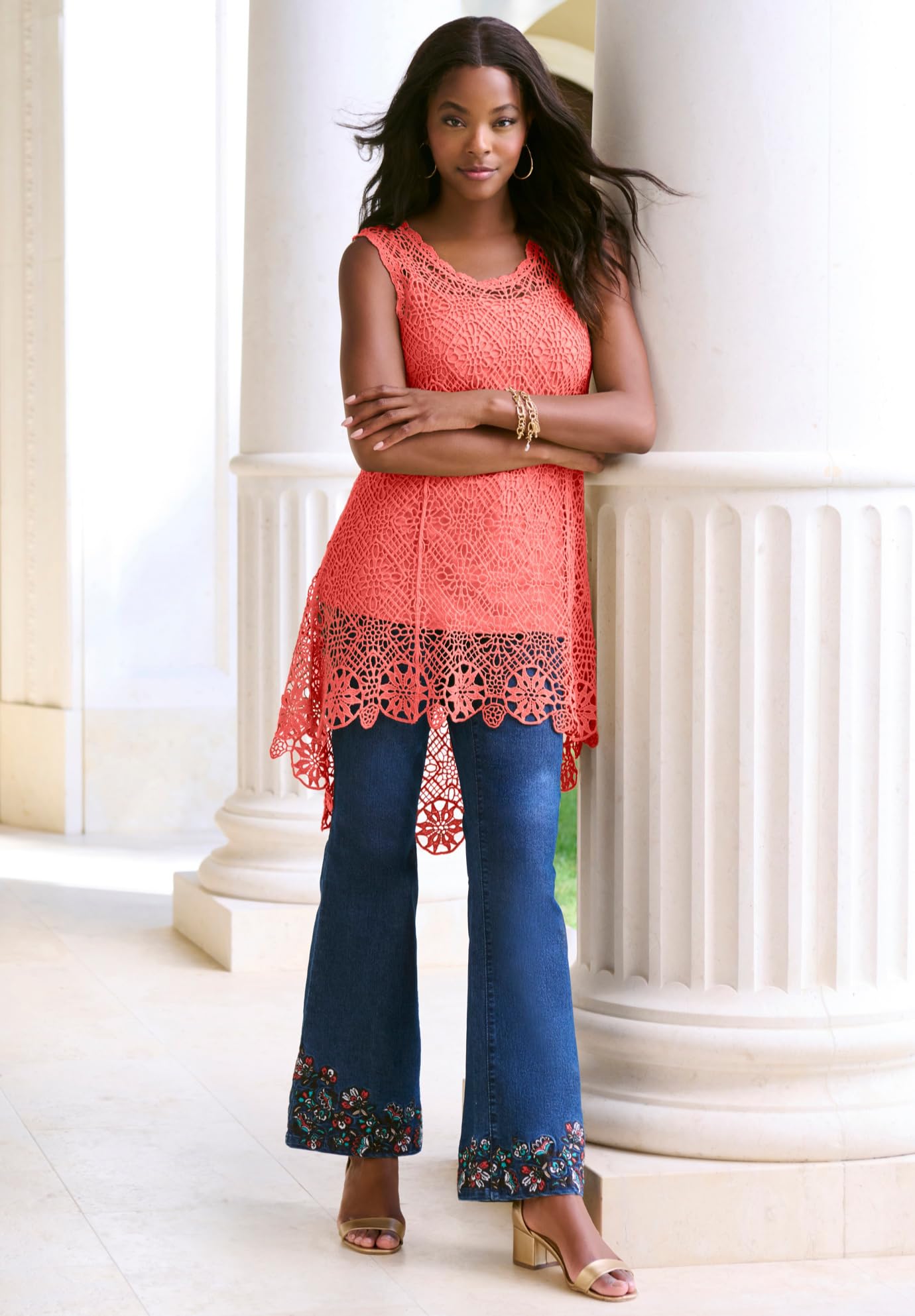 Romantic Crochet Pullover Sweater Tank for Plus Size Women - Boho Chic Summer Top for Casual Outings & Beach Vacations