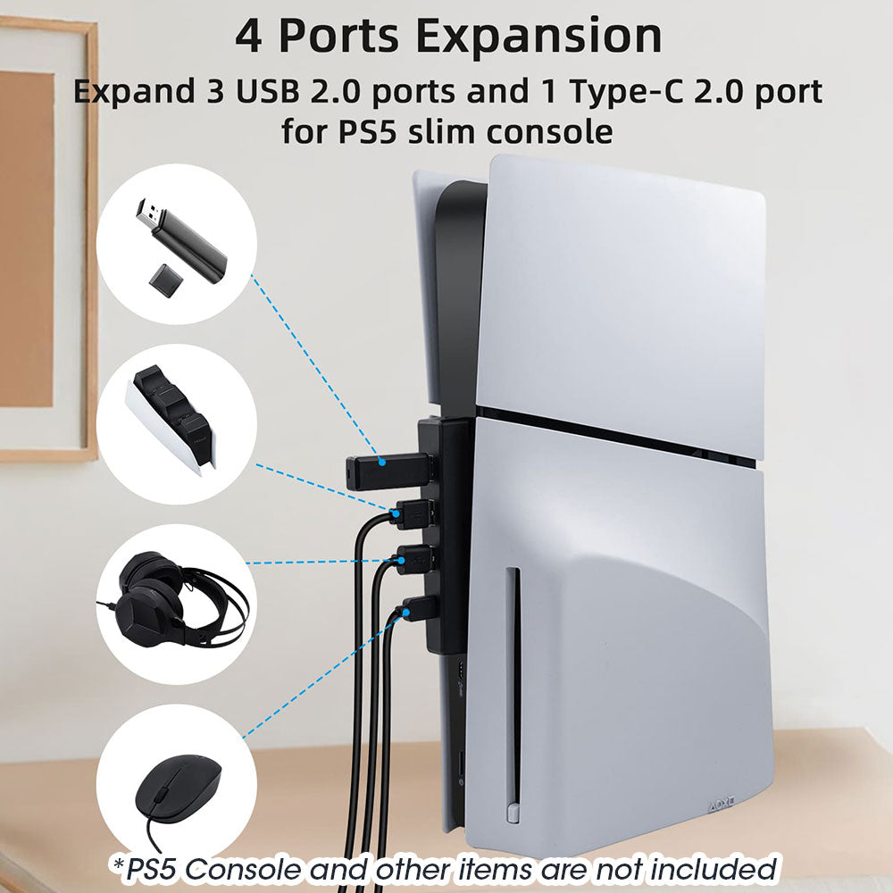 DOBE 4-Port USB Hub for PS5 Slim Disc & Digital Edition - High-Speed Data Transfer Hub - Black (TP5 3556) - Perfect for Gaming, Streaming & Charging Multiple Devices