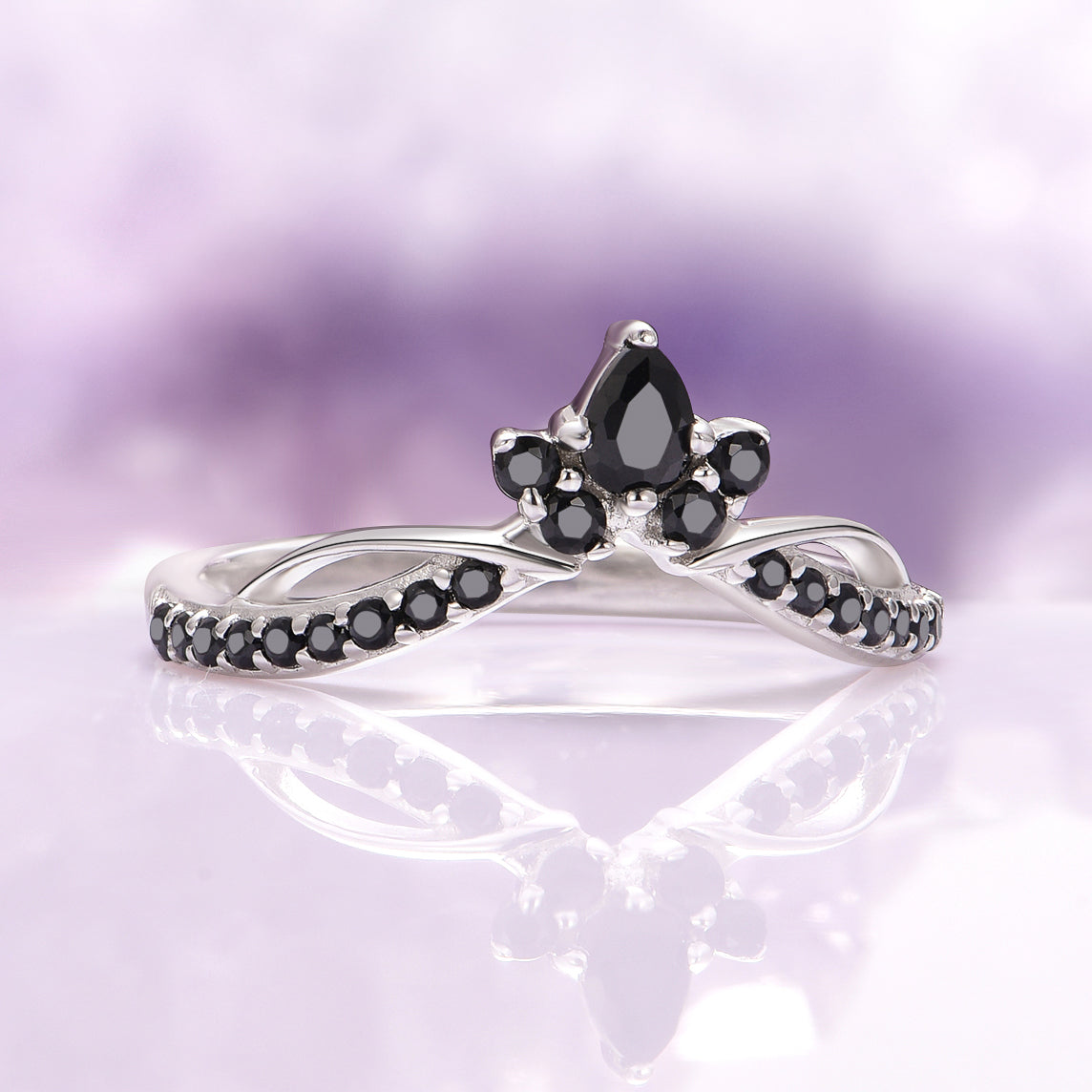 Feyra 14K White Gold Moissanite & Black Onyx Ring for Women | Elegant Wedding, Engagement, Anniversary Jewelry Gift