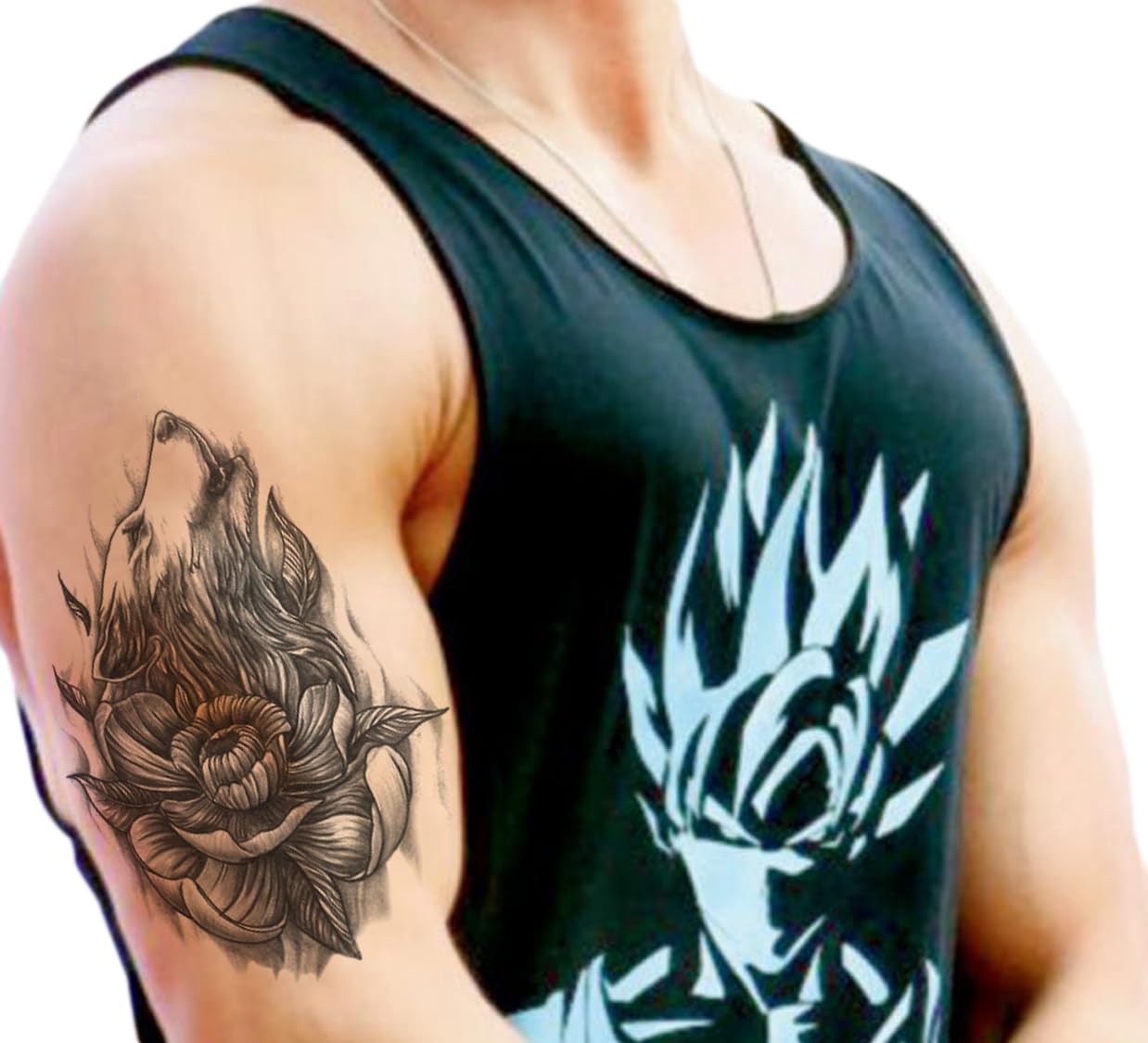 Waterproof Temporary Tattoo Stickers for Men & Women - 3D Realistic Flowers, Butterflies, Stars, Angels, Wolves & Armband Designs (19x12cm) | Perfect for Parties, Halloween, Cosplay & Body Art | TBS-8273