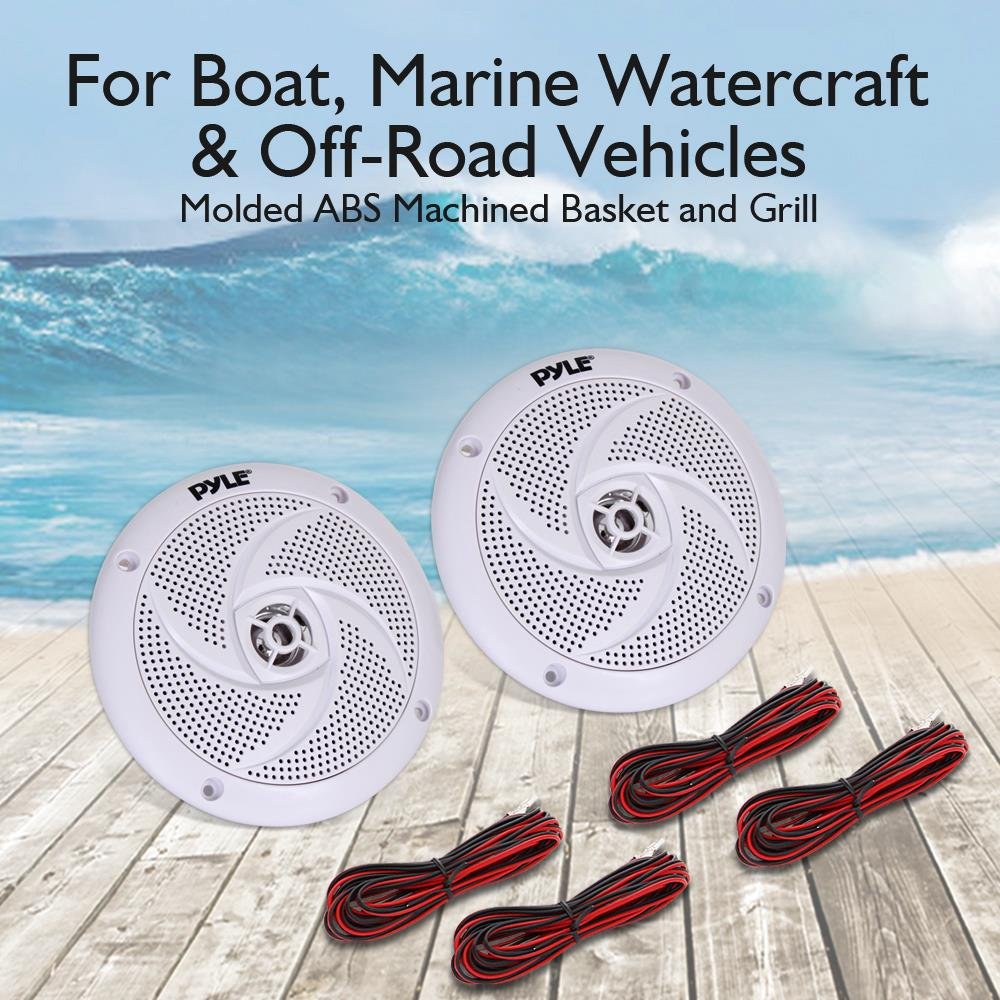 Pyle Marine Speakers - 5.25 Inch 2-Way Waterproof Weather Resistant Outdoor Stereo Sound System with 180W Power, Slim Low Profile Design - 1 Pair (White) - Perfect for Boats, Pools, and Patios