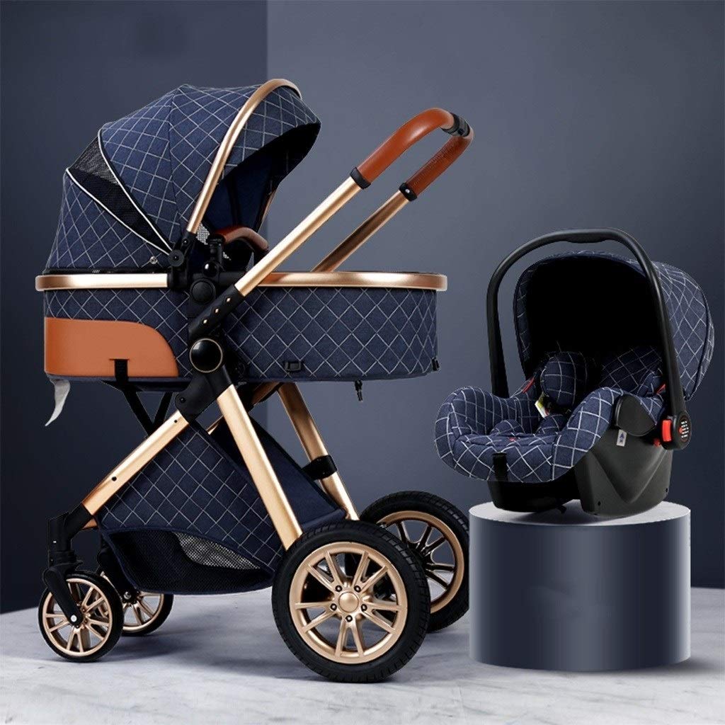 Blue 3-in-1 Foldable Baby Stroller with Storage Basket & Weatherproof Cover - Lightweight Compact Pushchair Pram with Mommy Bag for Newborns & Toddlers - Perfect for Shopping, Travel & Daily Walks