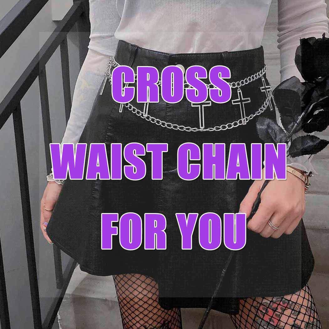 ELABEST Punk Oval Link Cross Waist Chain Belt - Stylish Body Jewelry for Women & Girls - Perfect for Parties, Concerts, and Festival Outfits