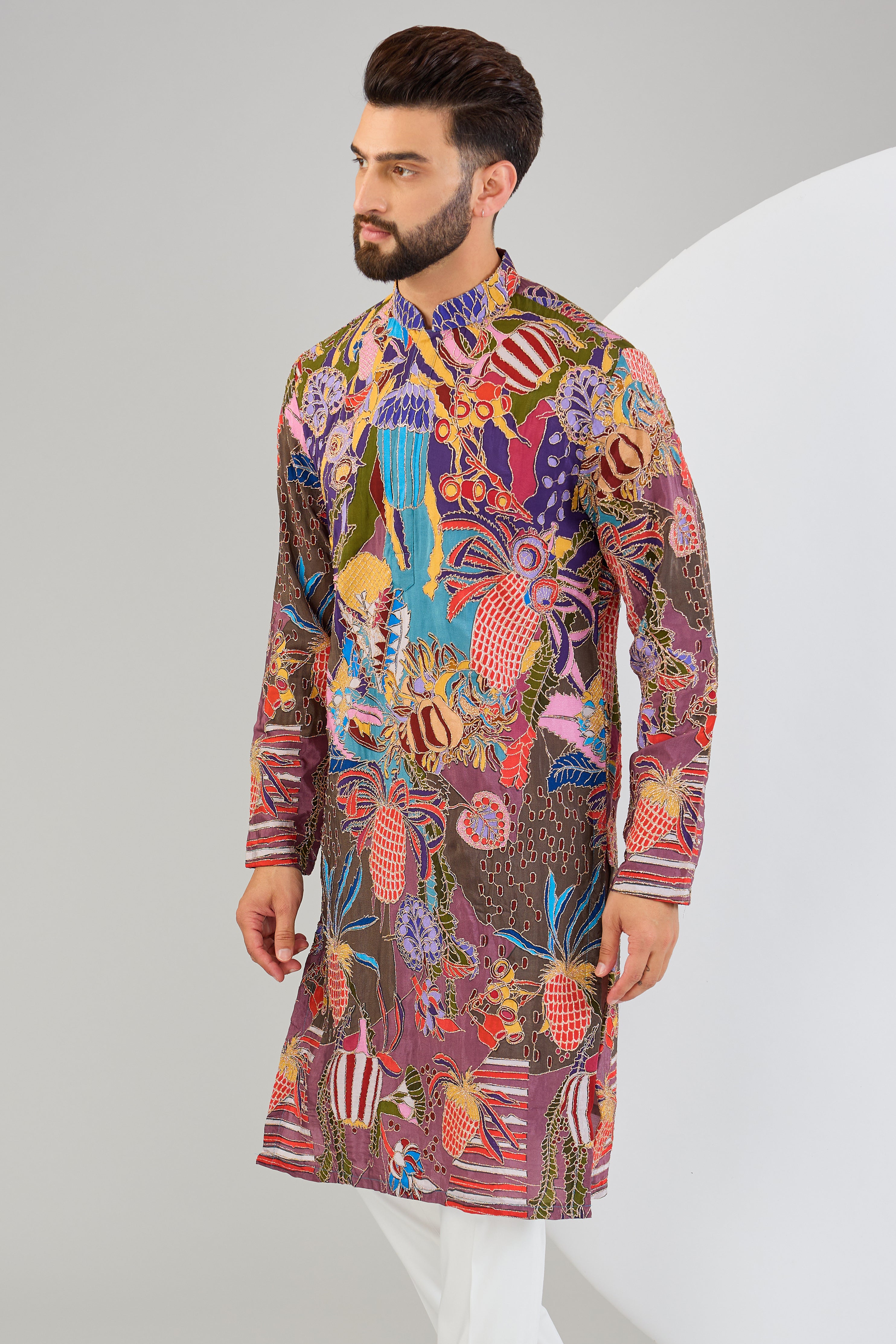 Stylish Multi-Color Abstract Kurta with Elegant Zari Embroidery - Perfect for Festivals, Parties & Ethnic Fashion