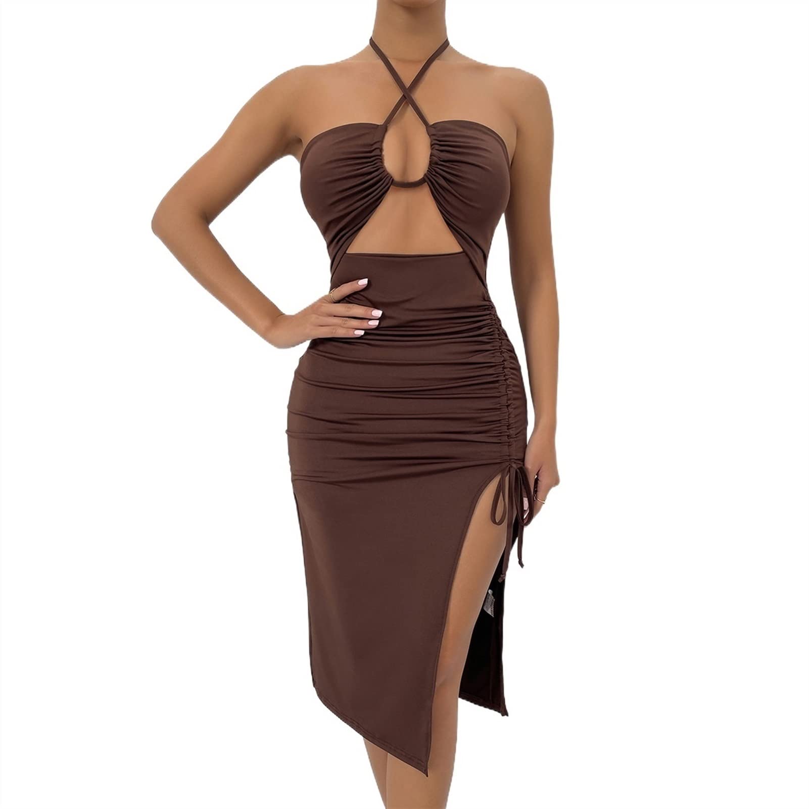 Sexy Women's Side Split High Waist Skirt with Lace-Up Detail - Elegant Bodycon Mini Skirt for Night Out, Party, and Date Night