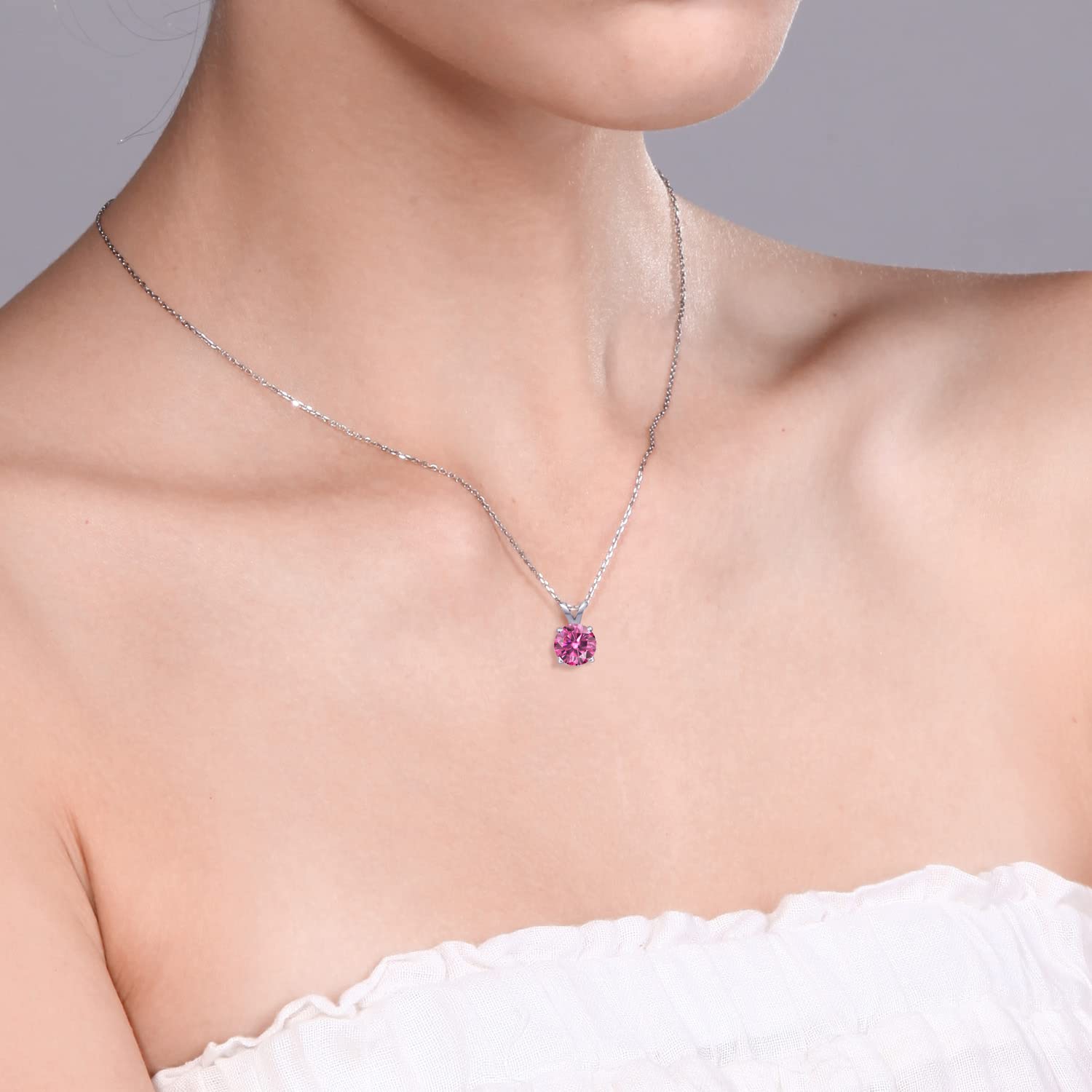 Gem Stone King 925 Sterling Silver 6MM Round Birthstone Pendant Necklace for Women | Solitaire Gemstone Jewelry with 4-Prong Setting & 18