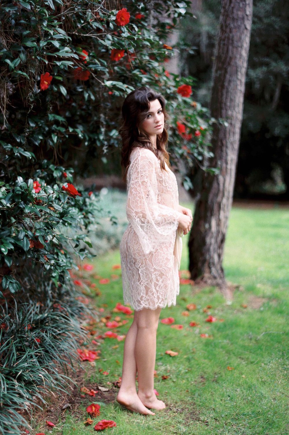 Blush Pink Tulip French Lace & Silk Kimono Robe - Elegant Loungewear for Bridal Shower, Honeymoon & Spa Days