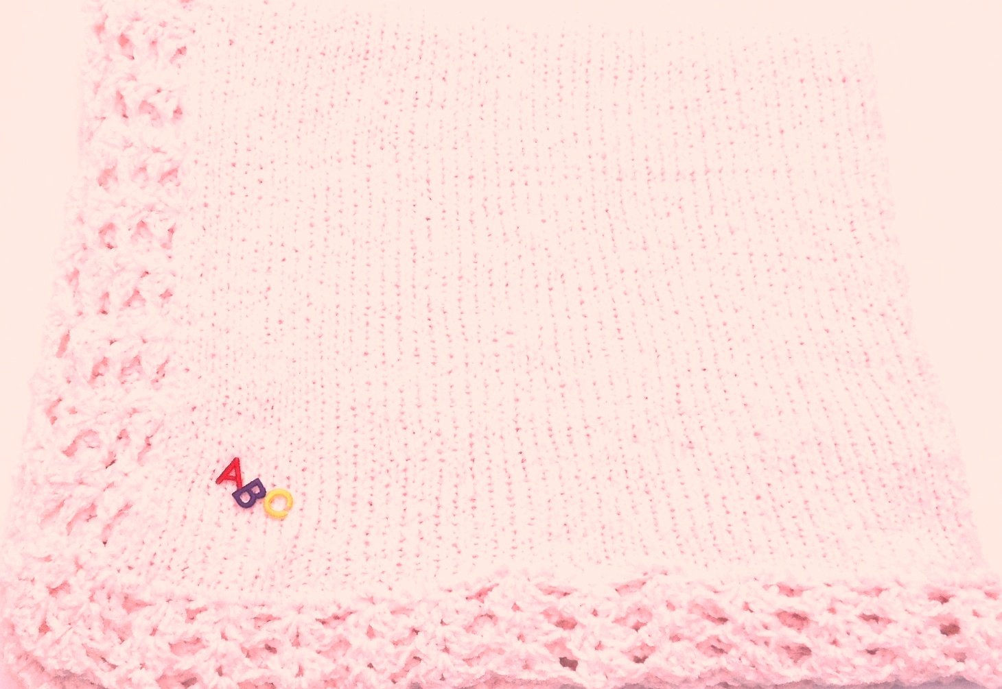 Soft Pink Chenille Knit Crochet Blanket with ABC Patch - Cozy Large Throw for Bed, Couch & Nursery | Warm & Plush Gift for Baby Shower, Home Decor