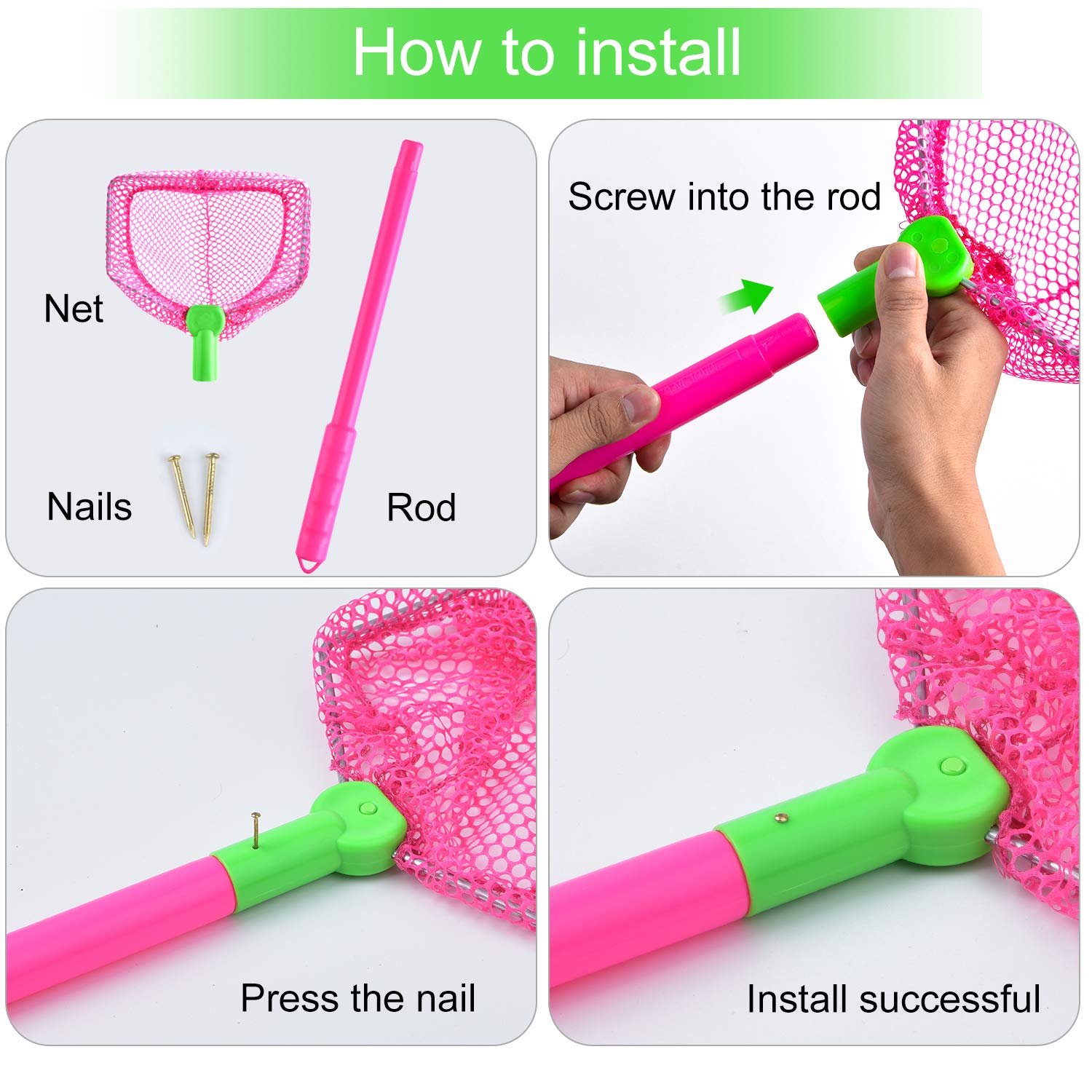 **Coopay 4-Piece Kids Fishing Net Set - Butterfly & Bug Catcher, Fish Net for Outdoor Play - Beach, Garden & Park Toys (Orange, Rose Red) - Perfect for Summer Adventures & Nature Exploration**