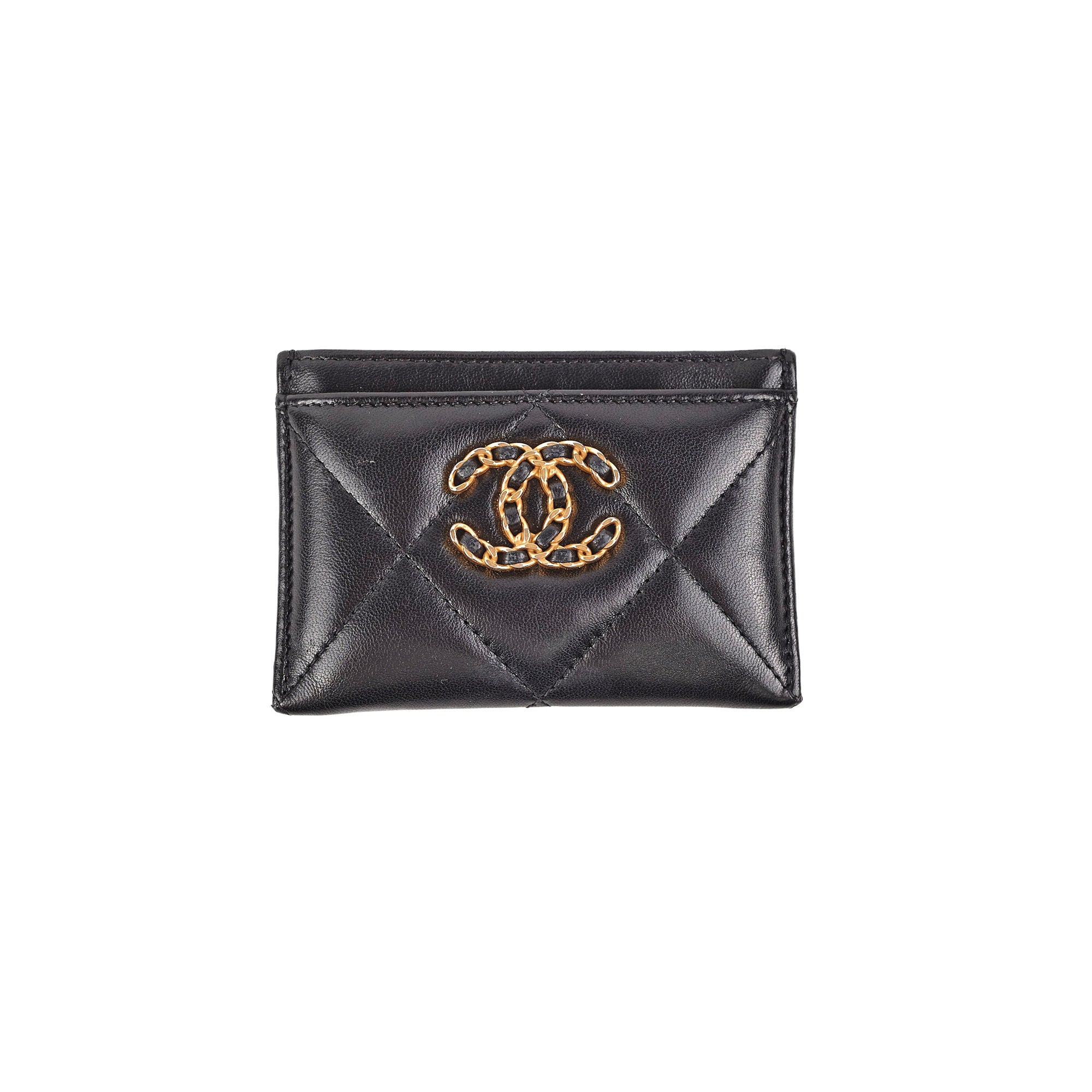 Chanel 19 Lambskin Leather Card Holder Wallet - Black | Luxury Compact Credit Card Case for Women | Perfect for Everyday Use, Travel & Gift Giving