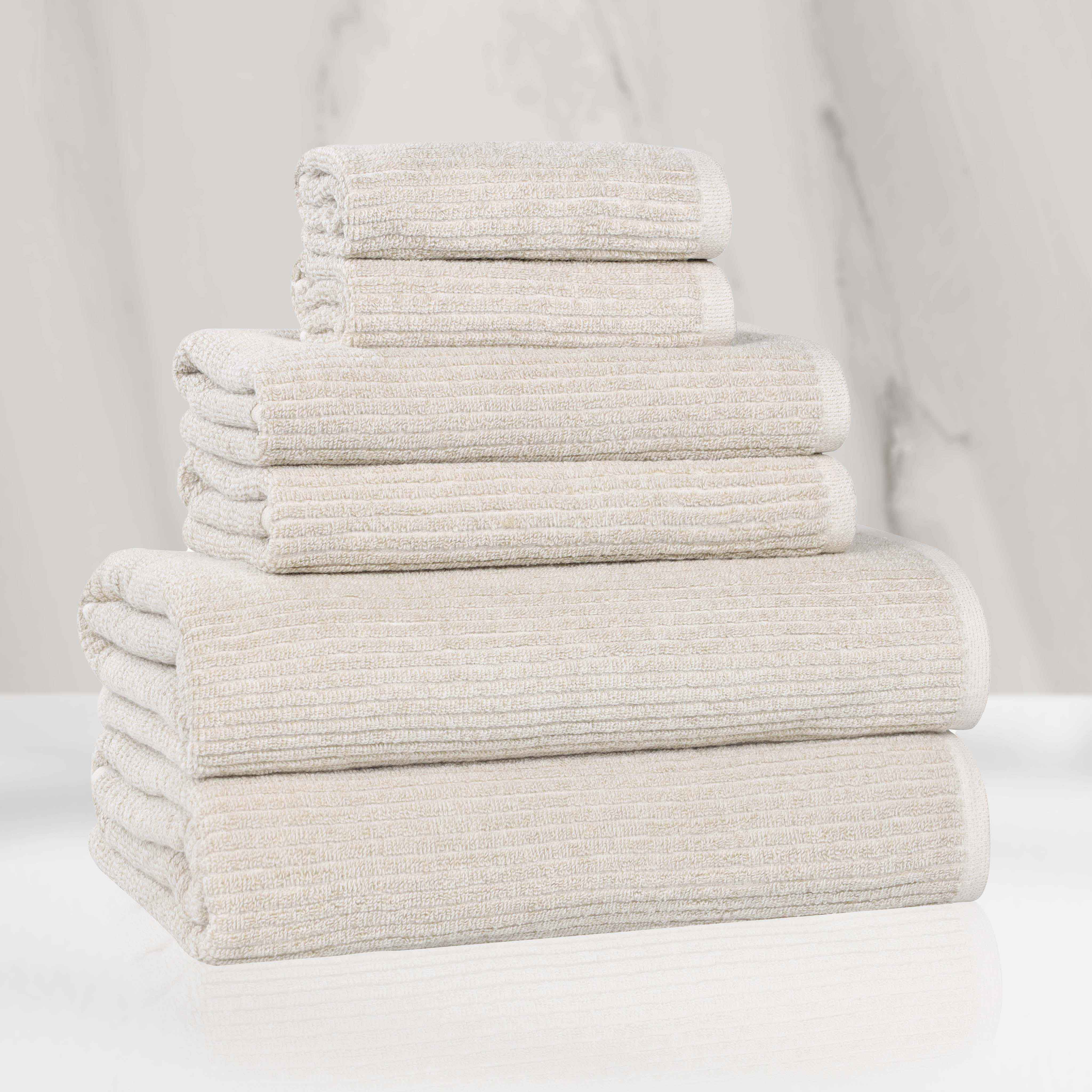 Premium 6-Piece Cotton Blend Ribbed Towel Set - Soft, Absorbent & Durable Bath Towels for Spa, Gym, and Luxury Home Use