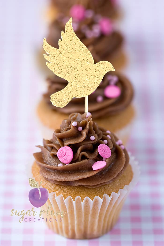 Dove Cupcake Toppers Set of 12 - Elegant White Fondant Decorations for Wedding, Birthday & Baby Shower Cakes