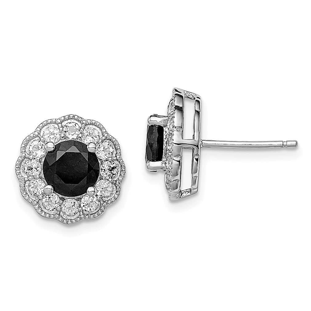 925 Sterling Silver Black Sapphire & White Topaz Stud Earrings for Women - Elegant Ball Button Post Fine Jewelry - Perfect Gift for Her, Birthday, Anniversary & Special Occasions