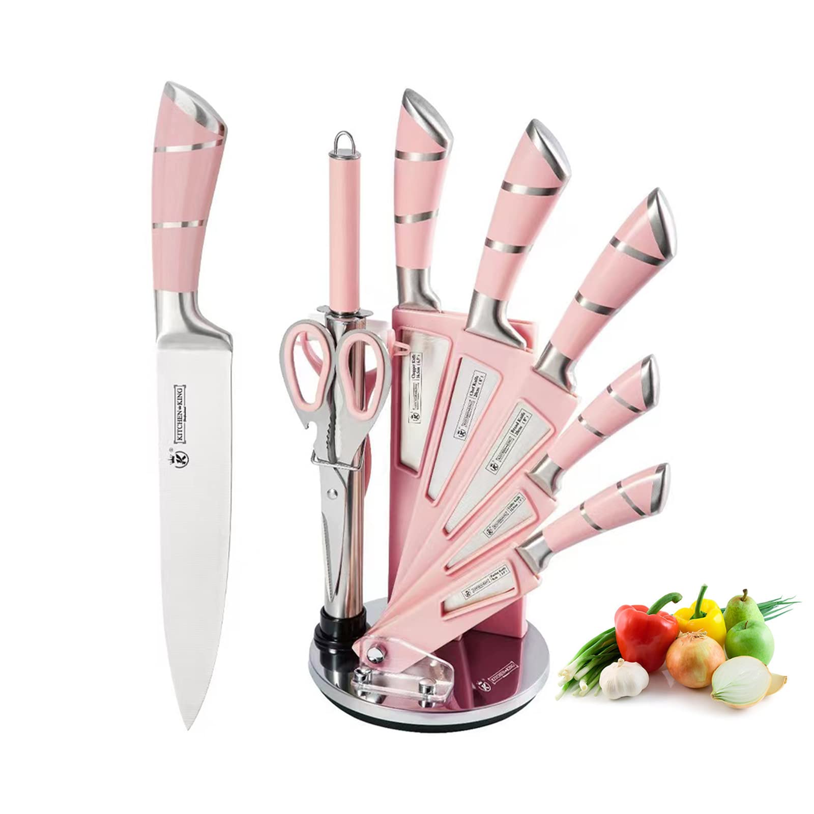 Premium 9-Piece Pink Kitchen Knife Set - High Carbon Stainless Steel, Non-Stick & Ultra Sharp Blades with Acrylic Storage Block - Perfect for Meat Slicing, Vegetable Chopping & Food Prep - Ideal Cooking Gift Set for Women, Brides & Home Chefs - Great for Home Kitchens, Wedding Registries & Housewarming Gifts
