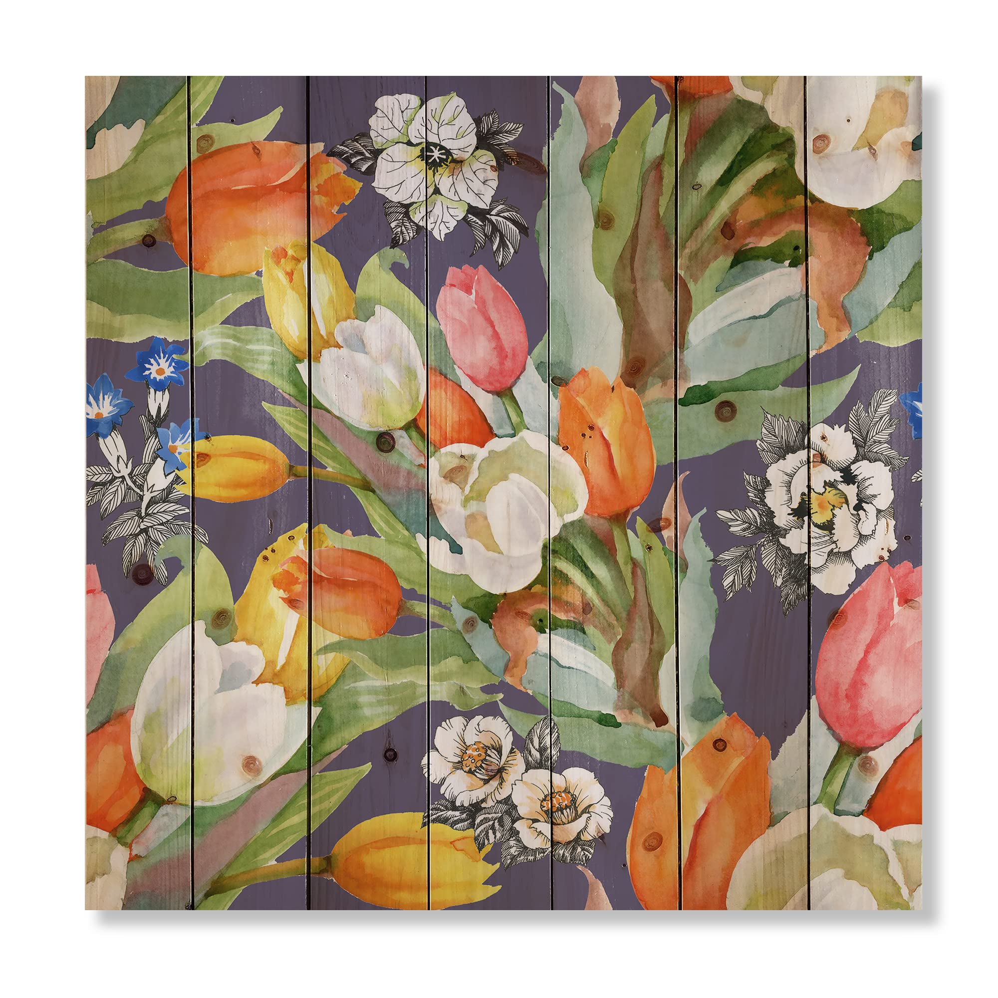 Blooming Tulips Wood Wall Decor - Floral Pine Art for Living Room