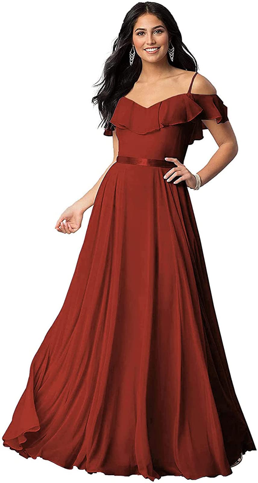 JVNKEIL Women's Off The Shoulder Bridesmaid Dress - Long Chiffon Formal Evening Gown for Wedding, Party & Special Occasions | Elegant A-Line Silhouette with Flowy Skirt