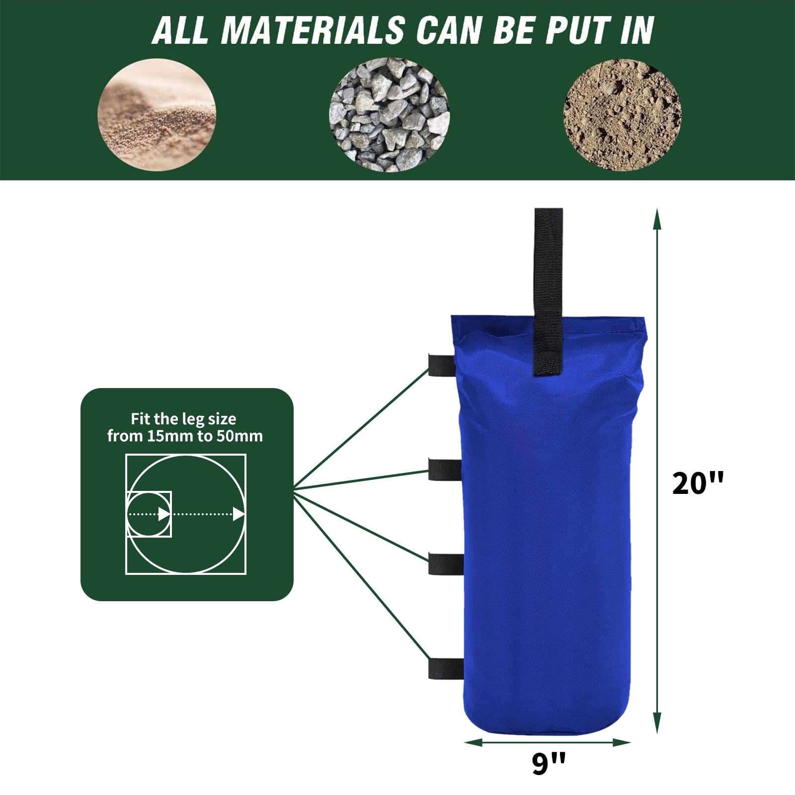 Heavy Duty Canopy Weight Bags (150LBS) - Set of 4 Sand Bags for Pop Up Canopy Tent, Instant Outdoor Sun Shelter & Patio Umbrella - Premium Blue - Perfect for Beach, Camping, Backyard Parties & Outdoor Events