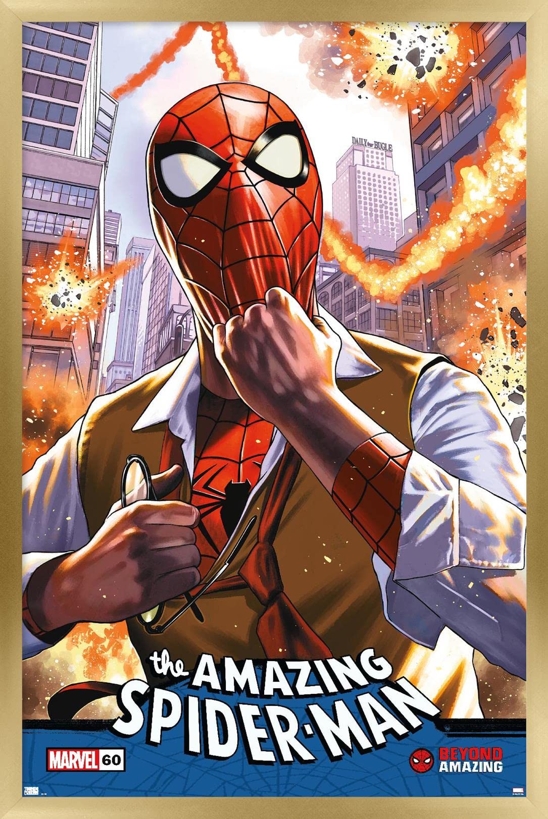 Marvel Comics Spider-Man: Beyond Amazing Quick Change Cover Wall Poster - 22.4x14.7 Inches Gold Framed Version - Perfect for Home Decor, Office & Marvel Fan Gifts