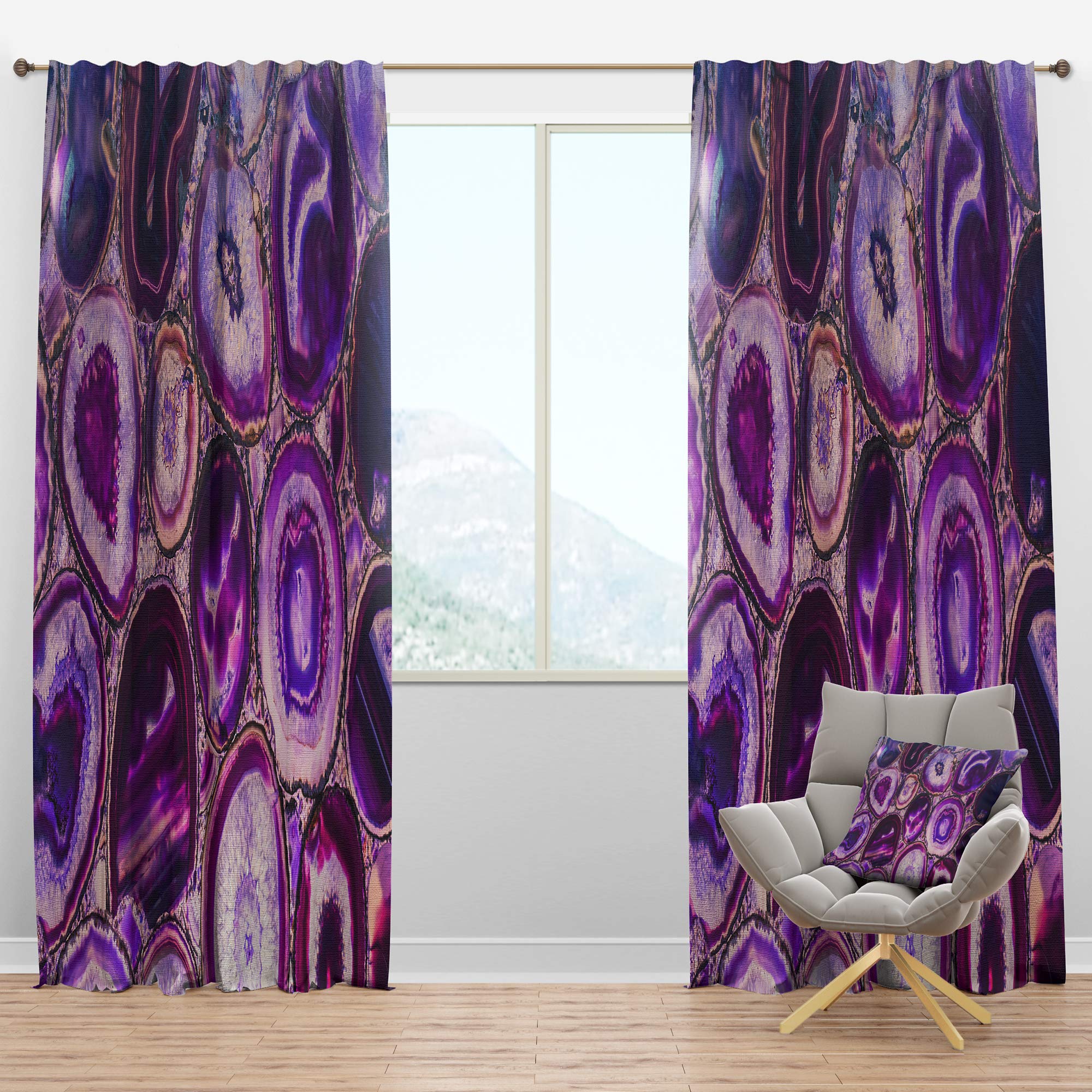 DesignQ Blackout Curtains 'Violet Agate Geode' - Thermal Insulated Single Panel (52x90 inches) for Bedroom & Living Room - Noise Reducing & Energy Saving Window Drapes for Better Sleep & Home Decor
