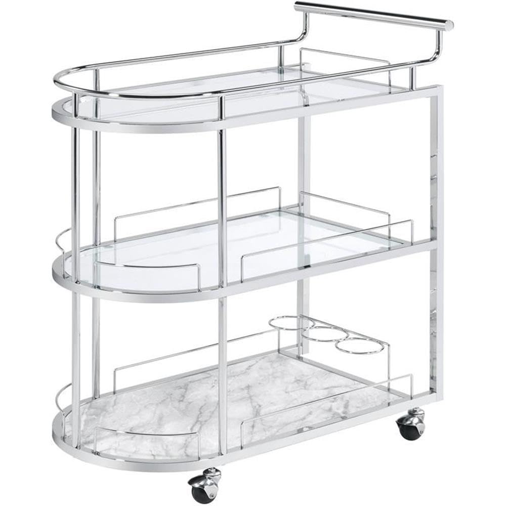Acme Inyo Stainless Steel Serving Cart with 2-Tier Shelves - Clear Glass & Chrome Finish | Perfect for Kitchen, Dining Room, or Outdoor Entertaining