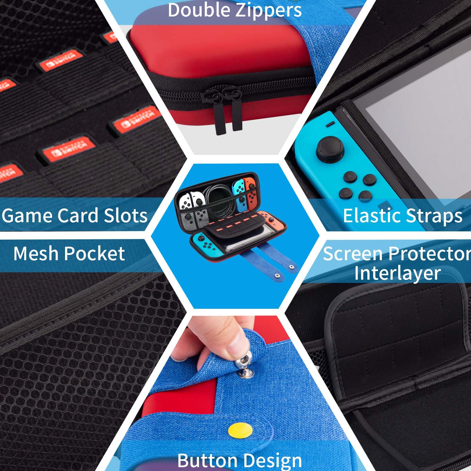 RYHX Hard Protective Case for Nintendo Switch & Switch OLED - Durable Travel Cover with 10 Game Card Holders for Console & Accessories - Red | Perfect for Gaming on the Go, Travel Protection, and Storage Organization