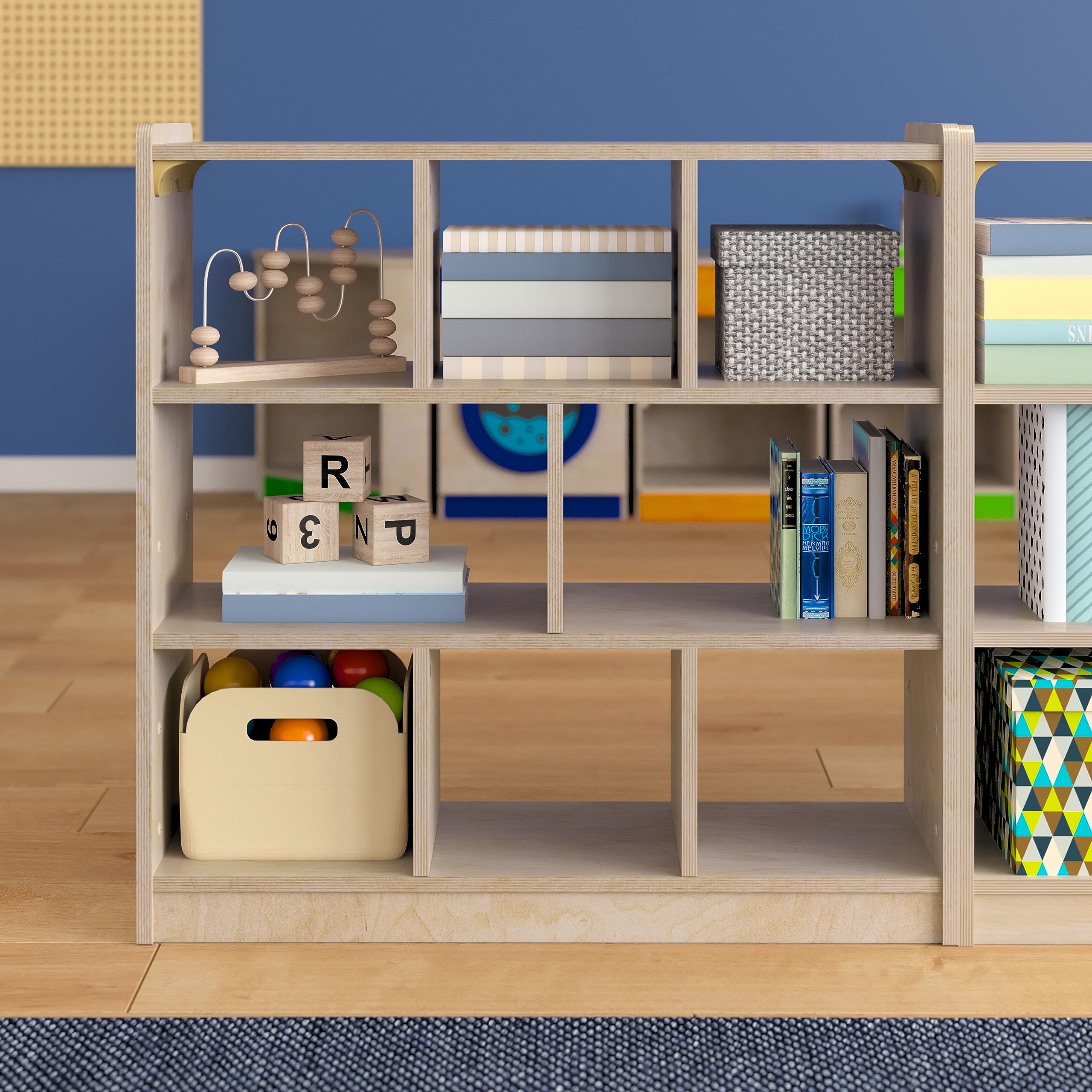 Commercial Grade 8-Section Modular Wooden Classroom Storage Unit - Safe, Kid-Friendly Open Shelf Organizer for Books & Supplies - Perfect for Preschools, Daycares & Homeschool Classrooms