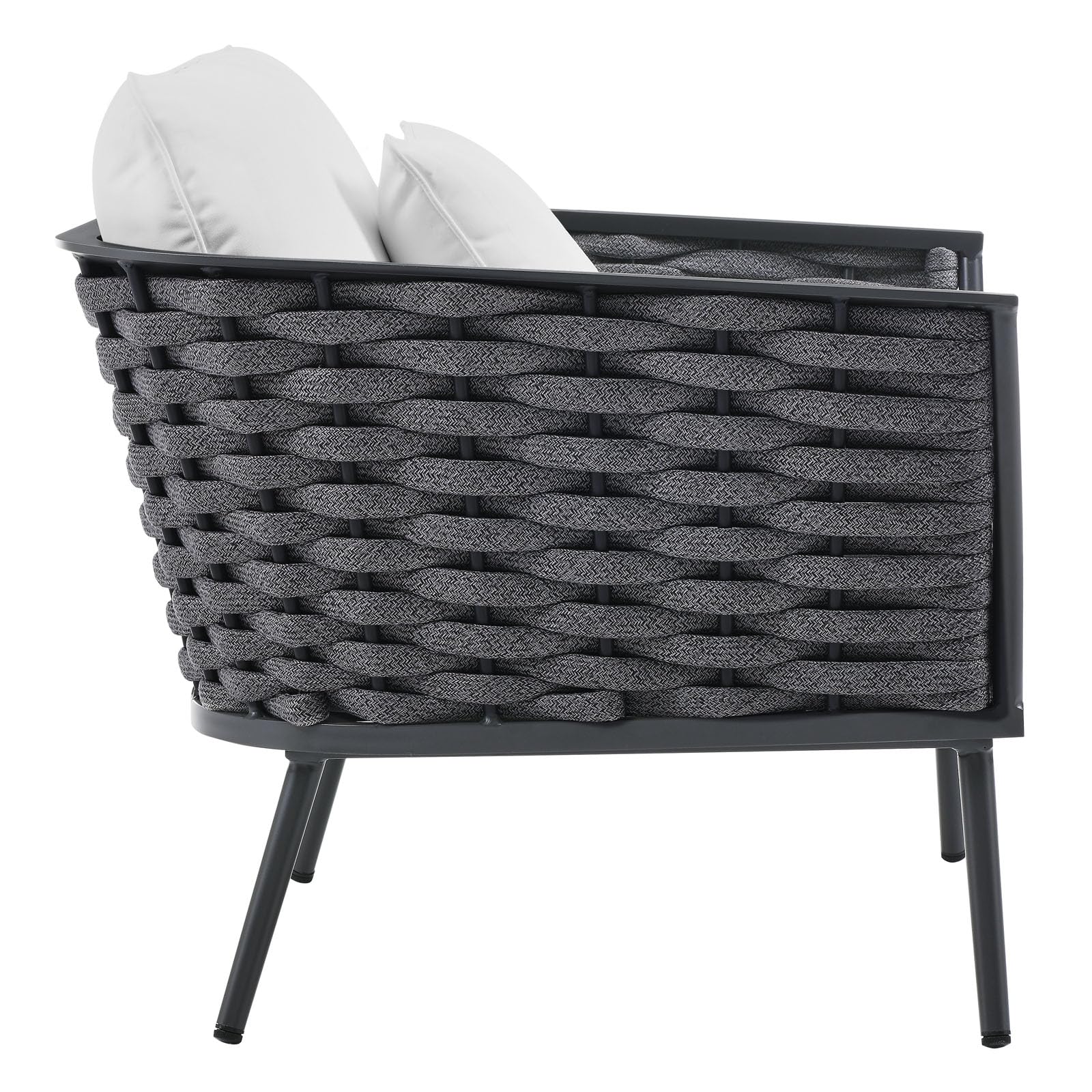 Modway EEI-3163-GRY-WHI-SET Outdoor Patio Sectional Sofa Set - Water-Resistant Gray & White Cushions - Perfect for Backyard, Garden & Poolside Relaxation