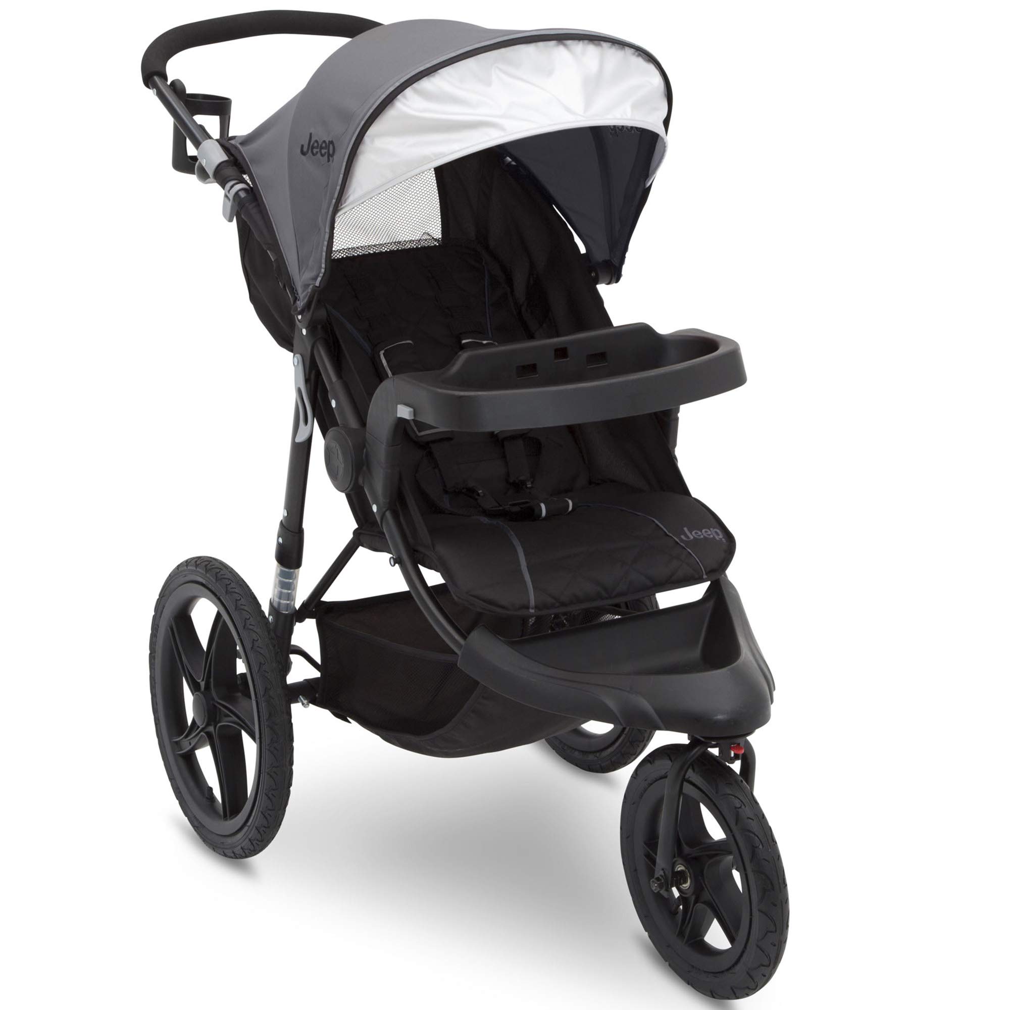 Delta Children Jeep Classic Jogging Stroller - Lightweight All-Terrain Baby Stroller with Adjustable Canopy, Grey | Perfect for Running, Walking & Outdoor Adventures with Your Baby
